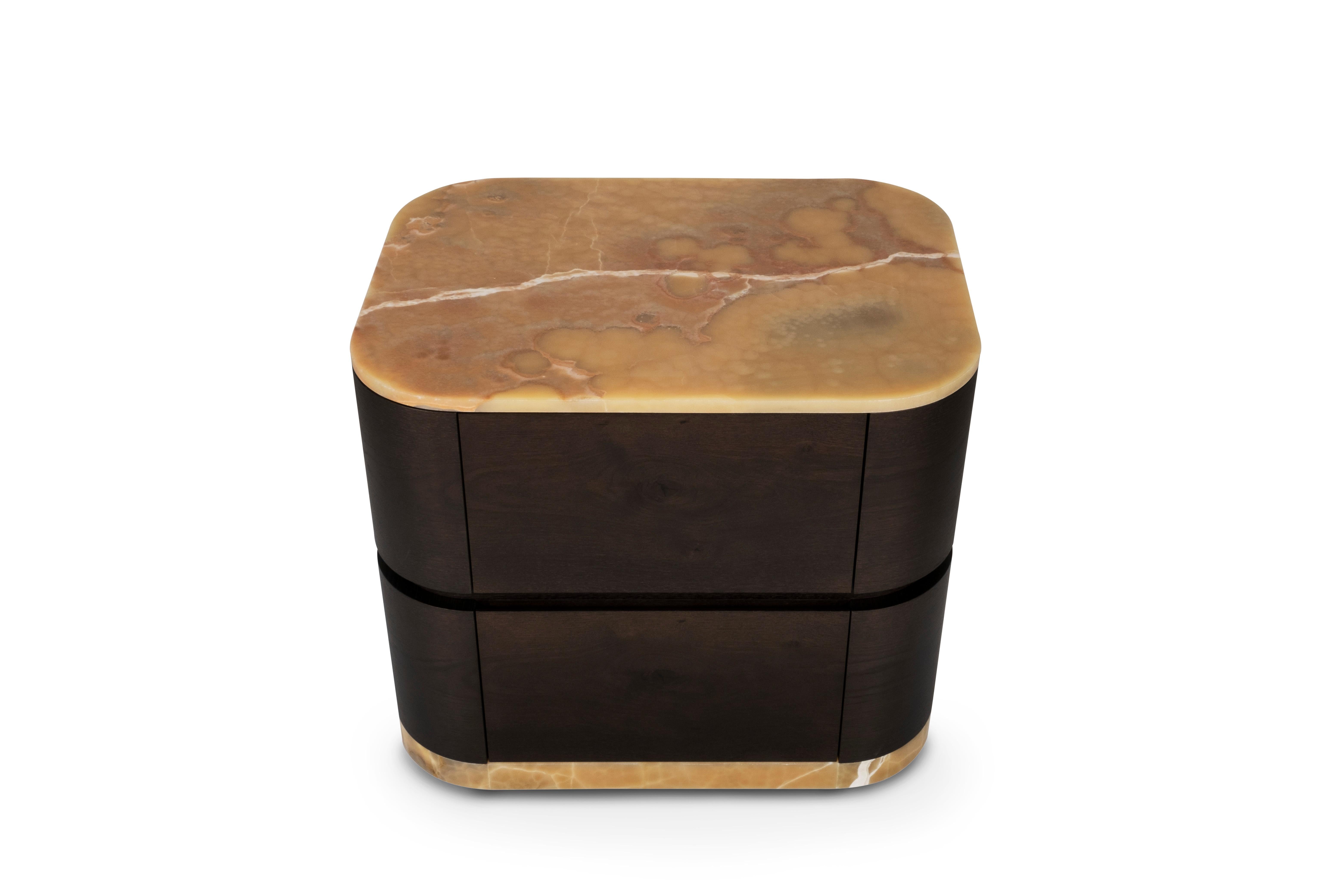 Modern Baía Nightstand Bedside Table, Onyx Miel, Handmade Portugal by Greenapple In New Condition For Sale In Lisboa, PT