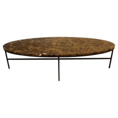 Modern Baker Oval Marble with Steel Metal Legs Coffee Table