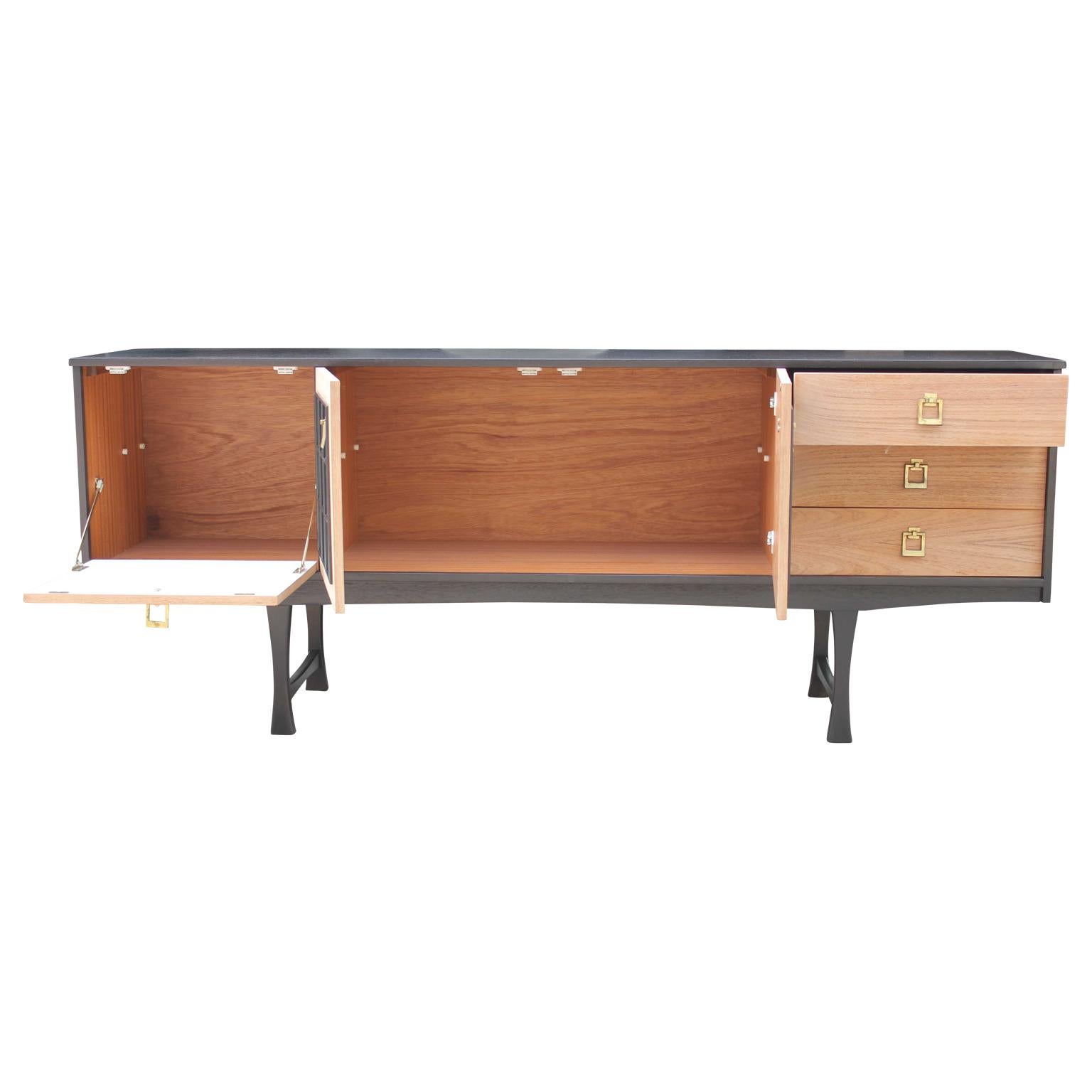 Mid-Century Modern Modern Baker Style Two-Tone Credenza or Sideboard with Brass Hardware