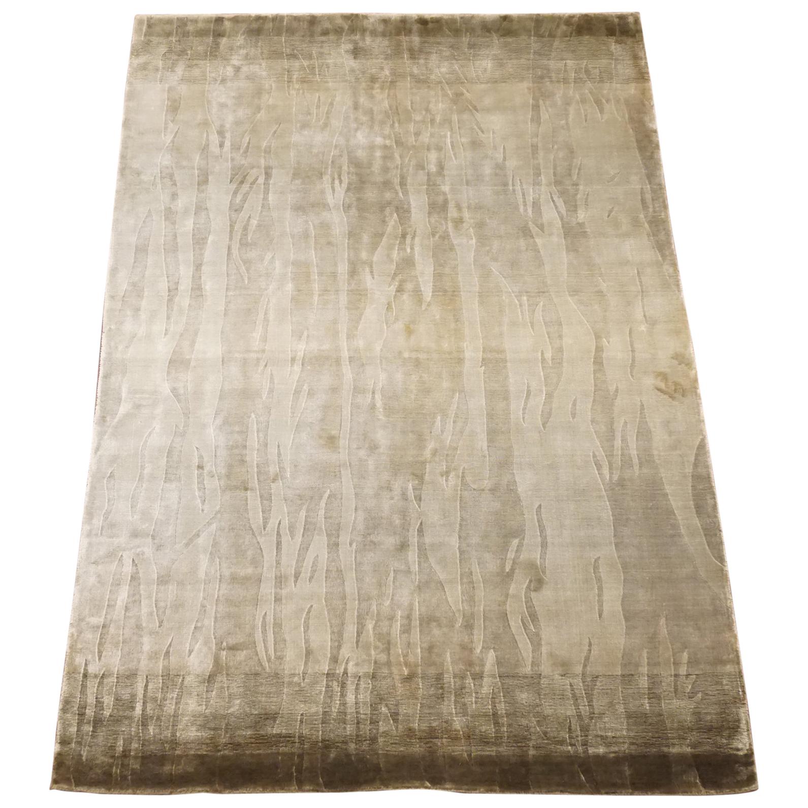 Modern Bamboo Silk Rug with Abstract Design For Sale