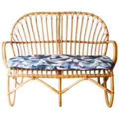 Modern Bamboo White Blue Bank of Two Seats, France, 1970