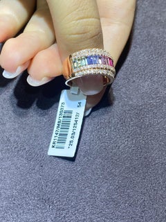 Modern Band Multi Sapphire Diamond Yellow 18K Gold Ring for Her