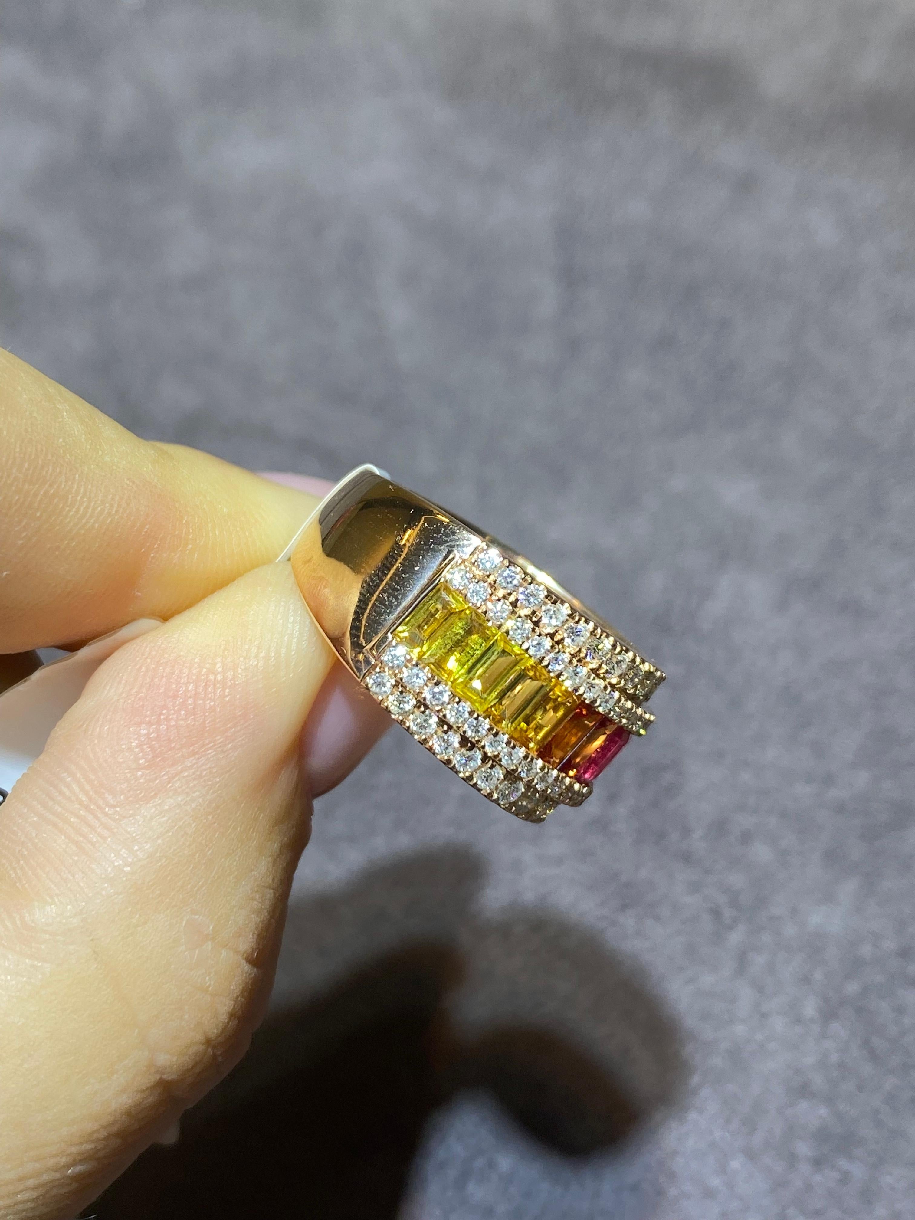 Women's Modern Band Multi Sapphire Diamond Yellow 18K Gold Ring for Her For Sale