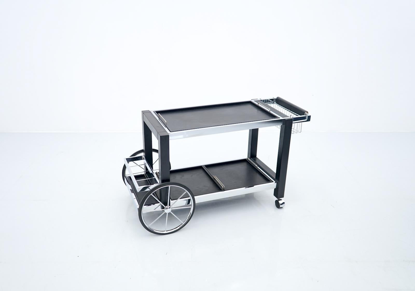 Modern Bar Cart in Chrome and Black Wood, France, 1980s 1