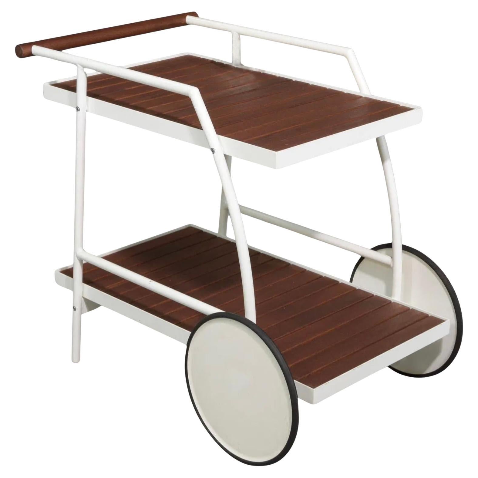Carrito o carro de bar moderno para interior o exterior Patio Piscina blanco y madera
