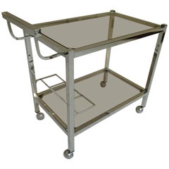 Modern Bar Cart Trolley Chrome with Brown or Green Glass