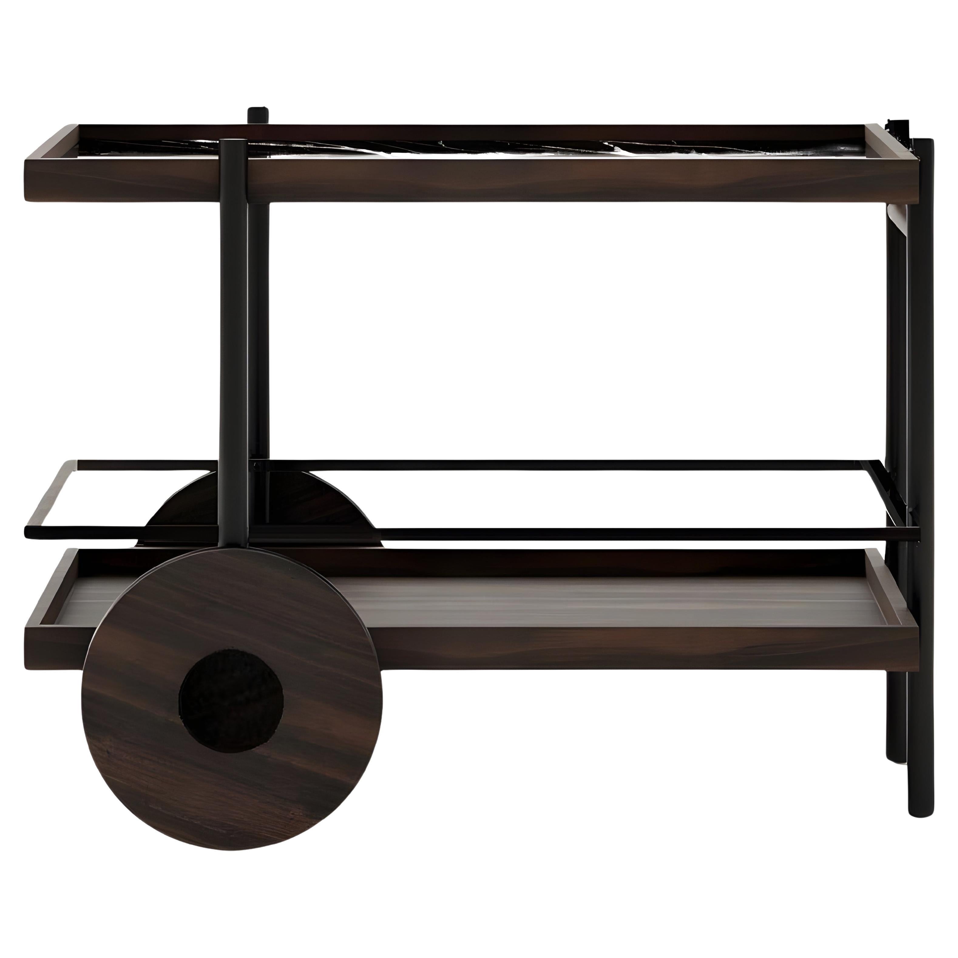 Modern Bar Cart with Nero Marquina Ceramic Top, Wrought Iron, Customizable