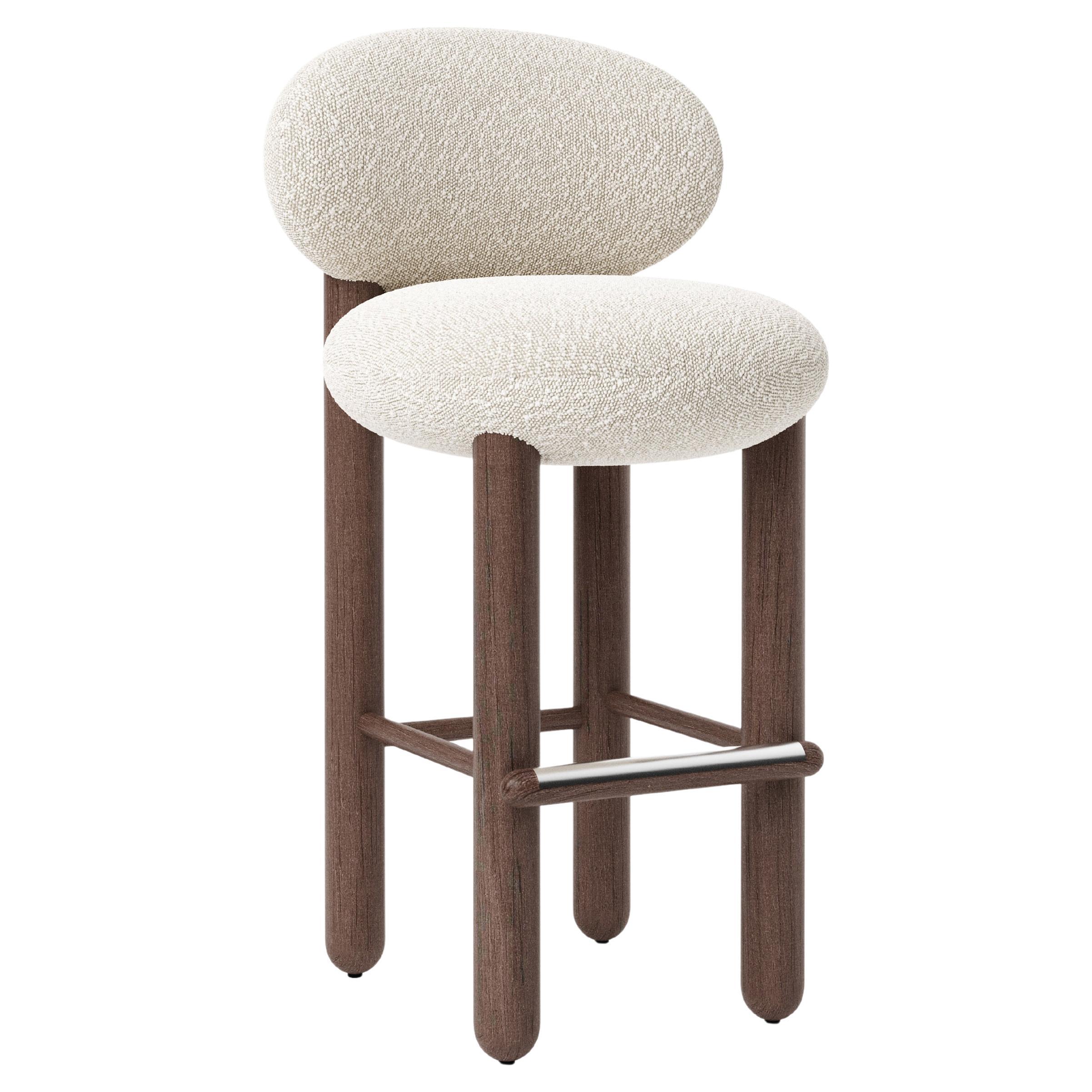 Moderner Barsessel Flock CS2 / 75 cm mit Holzbeinen in Baloo Boucle von Noom im Angebot