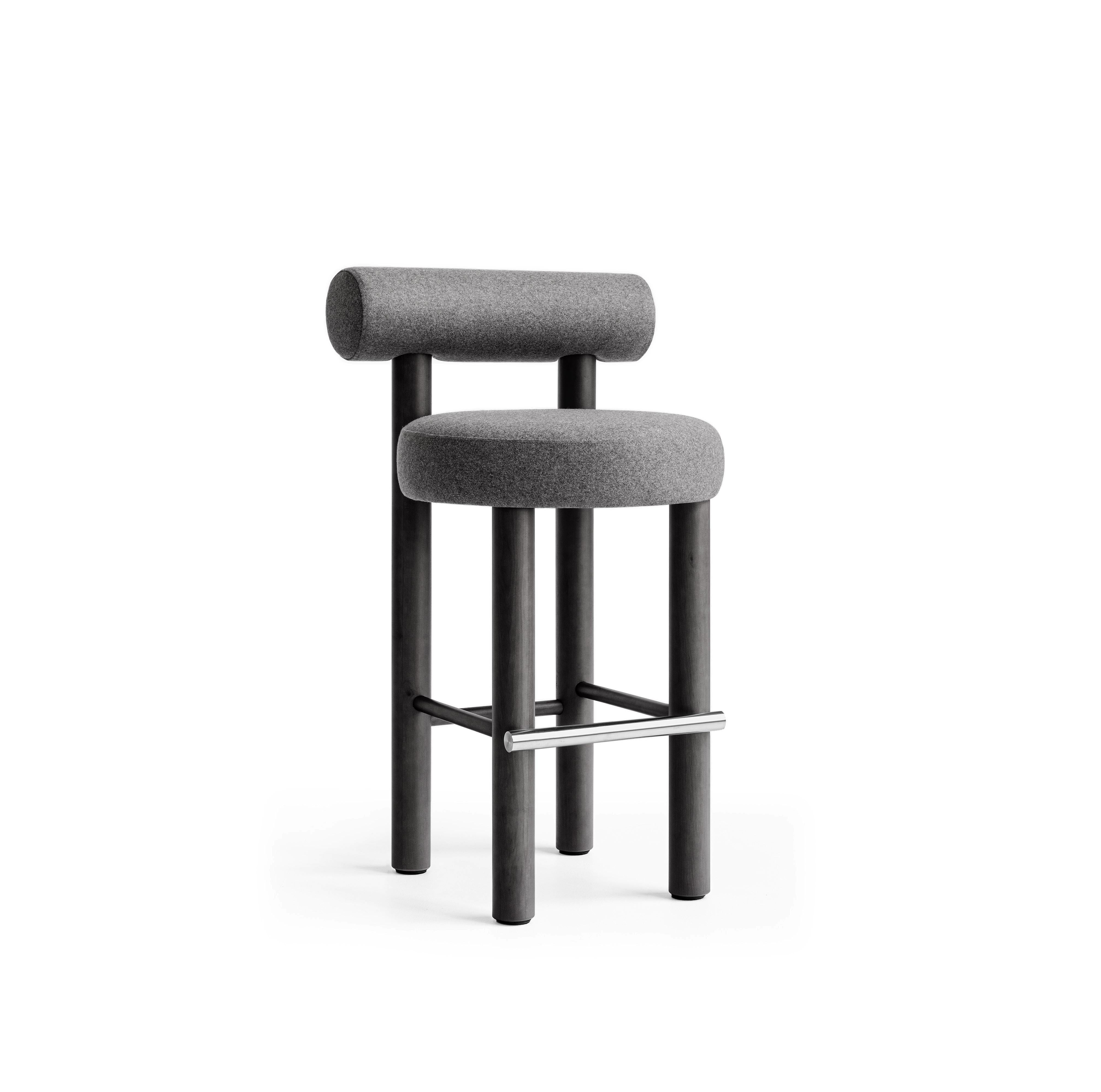 Modern Bar Chair Gropius CS2/75 in Wool Fabric with Wooden Legs by Noom 13
