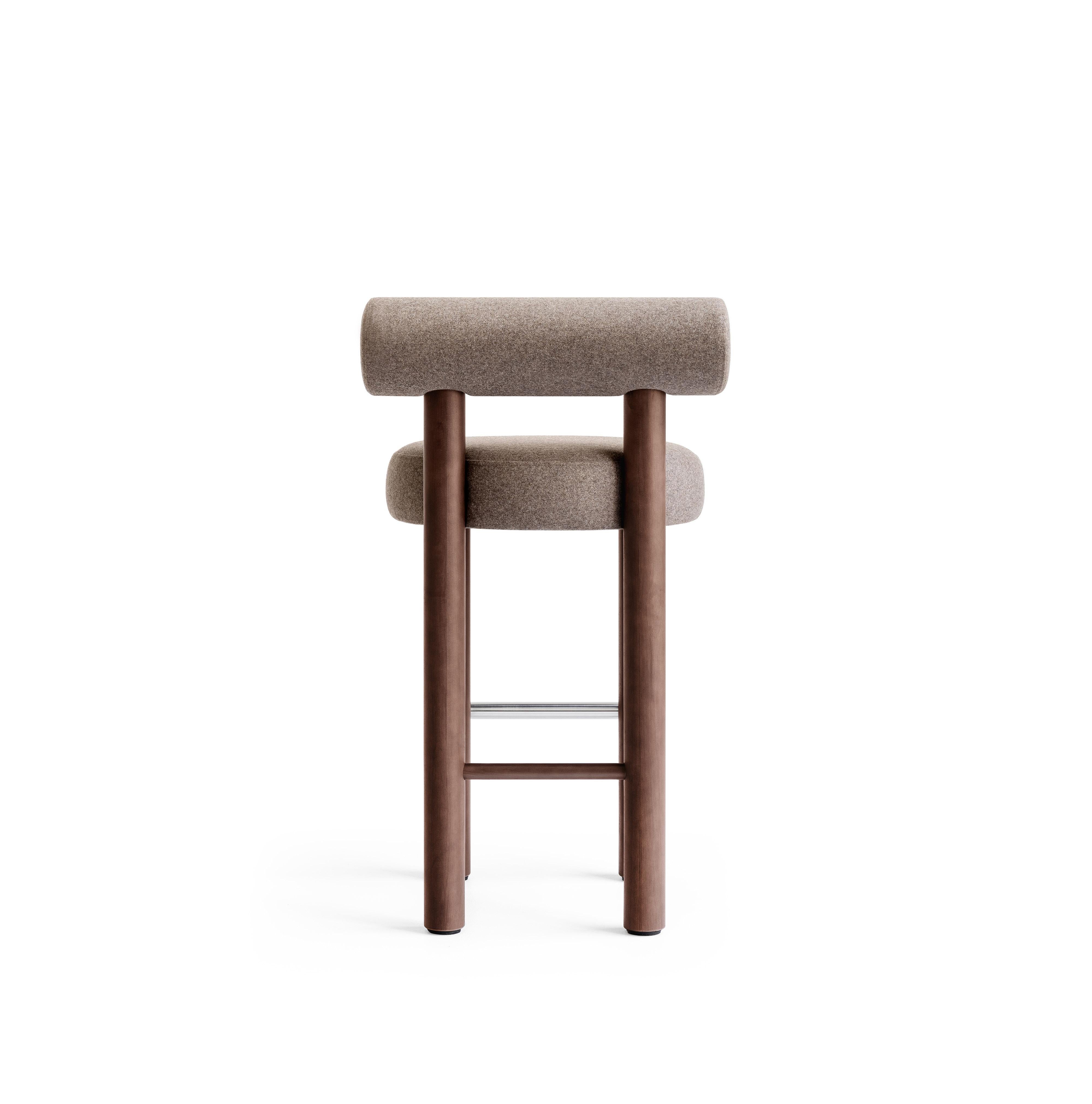 Modern Bar Chair Gropius CS2/75 in Wool Fabric with Wooden Legs by Noom 7