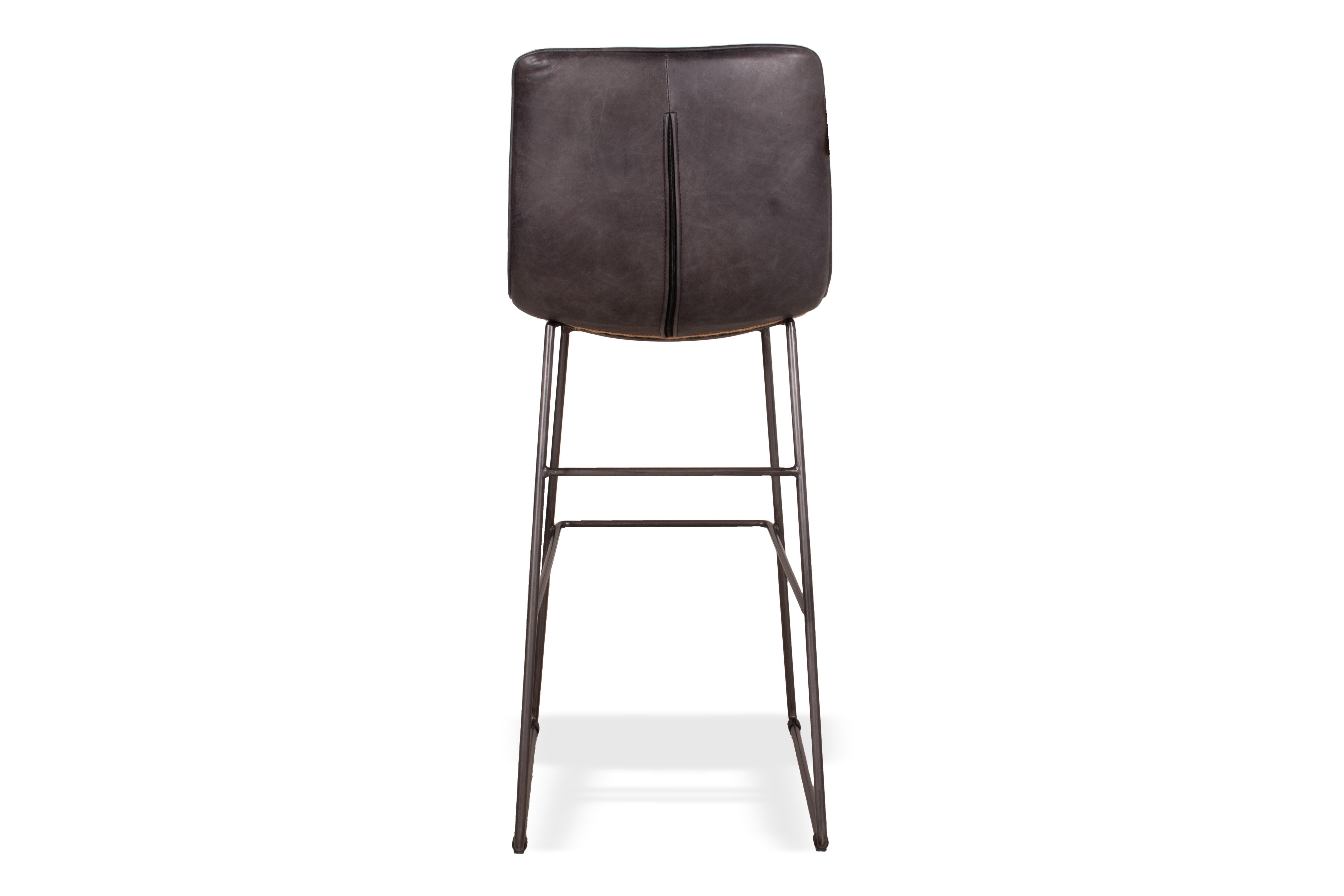European Modern Bar Chair in Channeled Leather with Steel Base For Sale