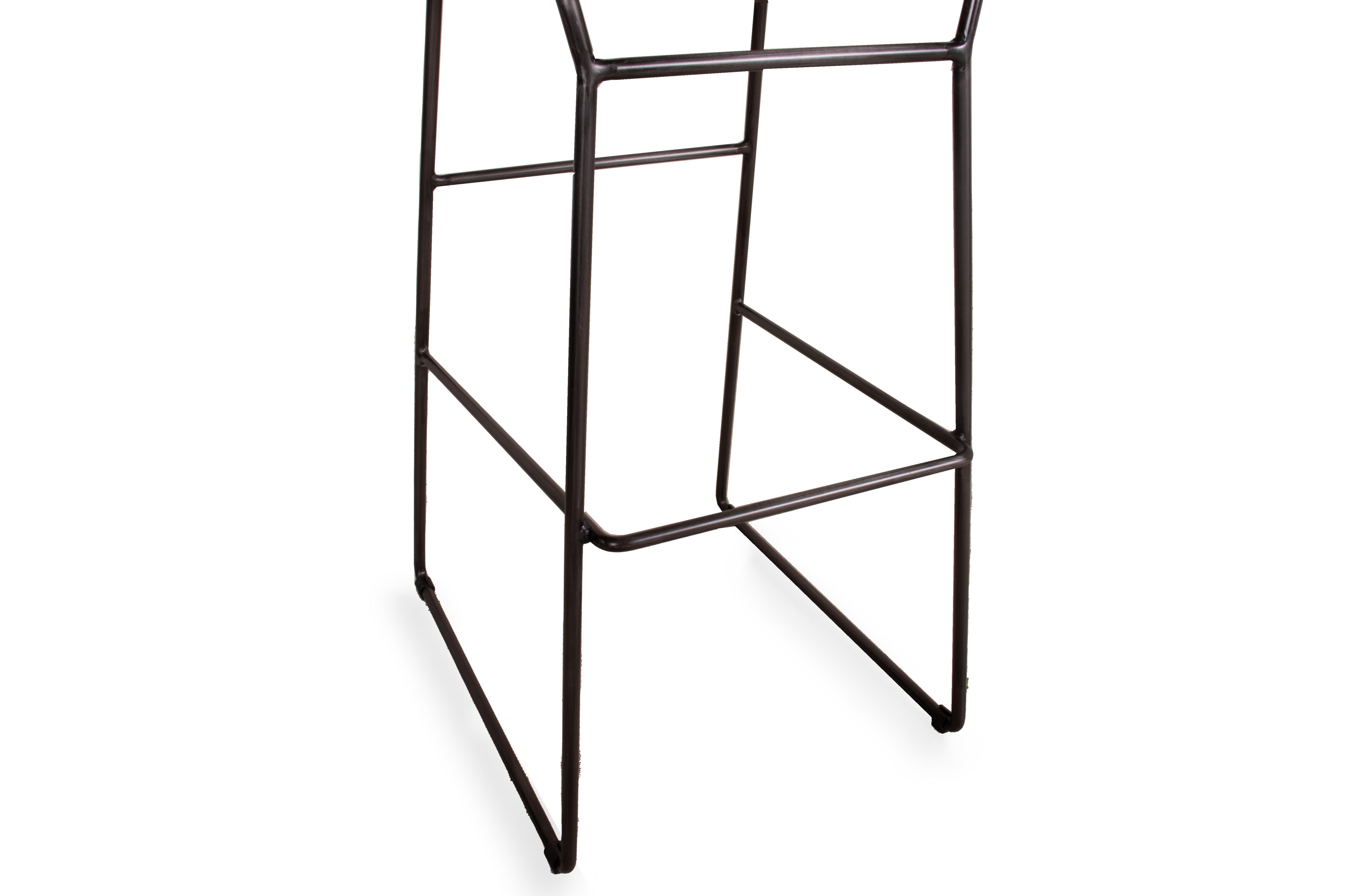 Modern Bar Chair in Channeled Leather with Steel Base For Sale 2