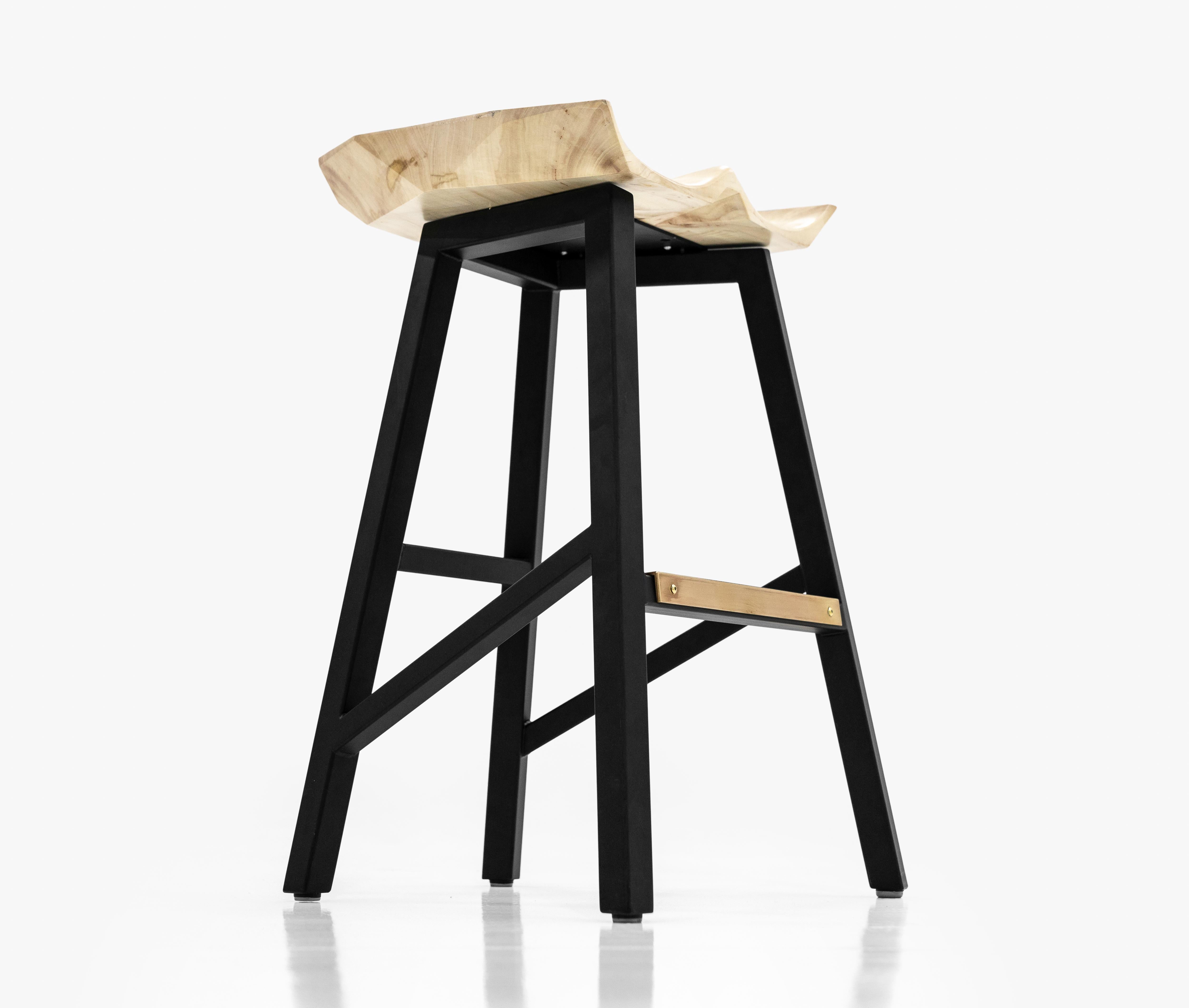 Modern Bar Counter Stool in Wood with Brass by Goebel In New Condition For Sale In Saint Louis, MO