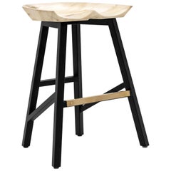 Modern Bar Counter Stool in wood with brass by Goebel