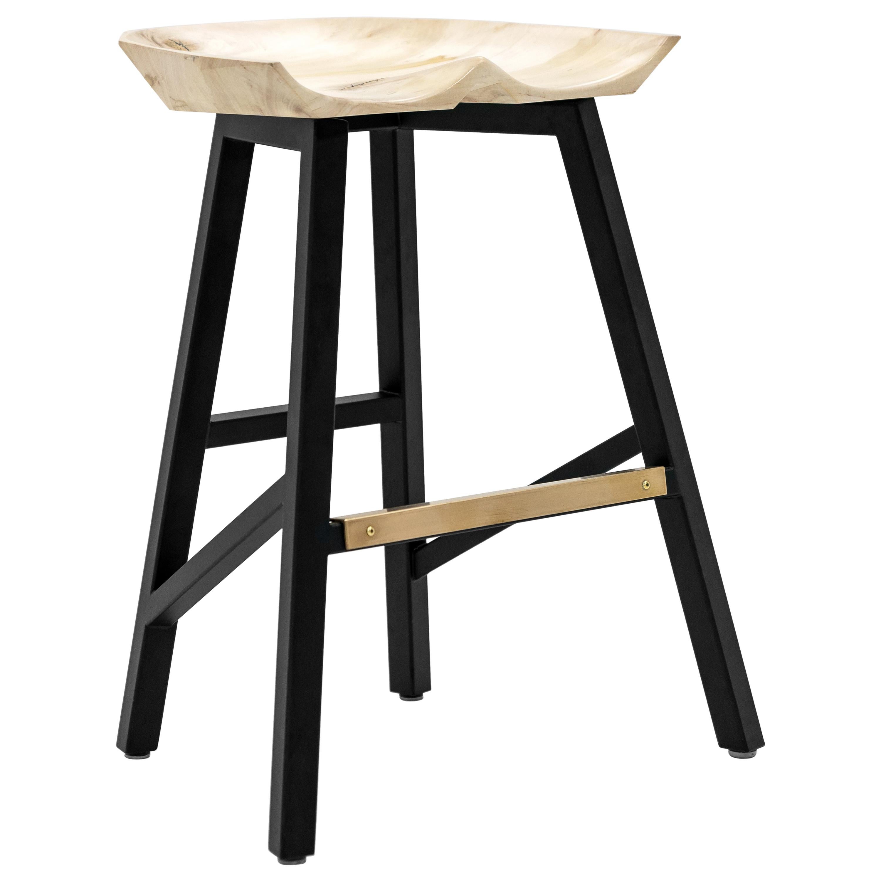 Modern Bar Counter Stool in Wood with Brass by Goebel For Sale