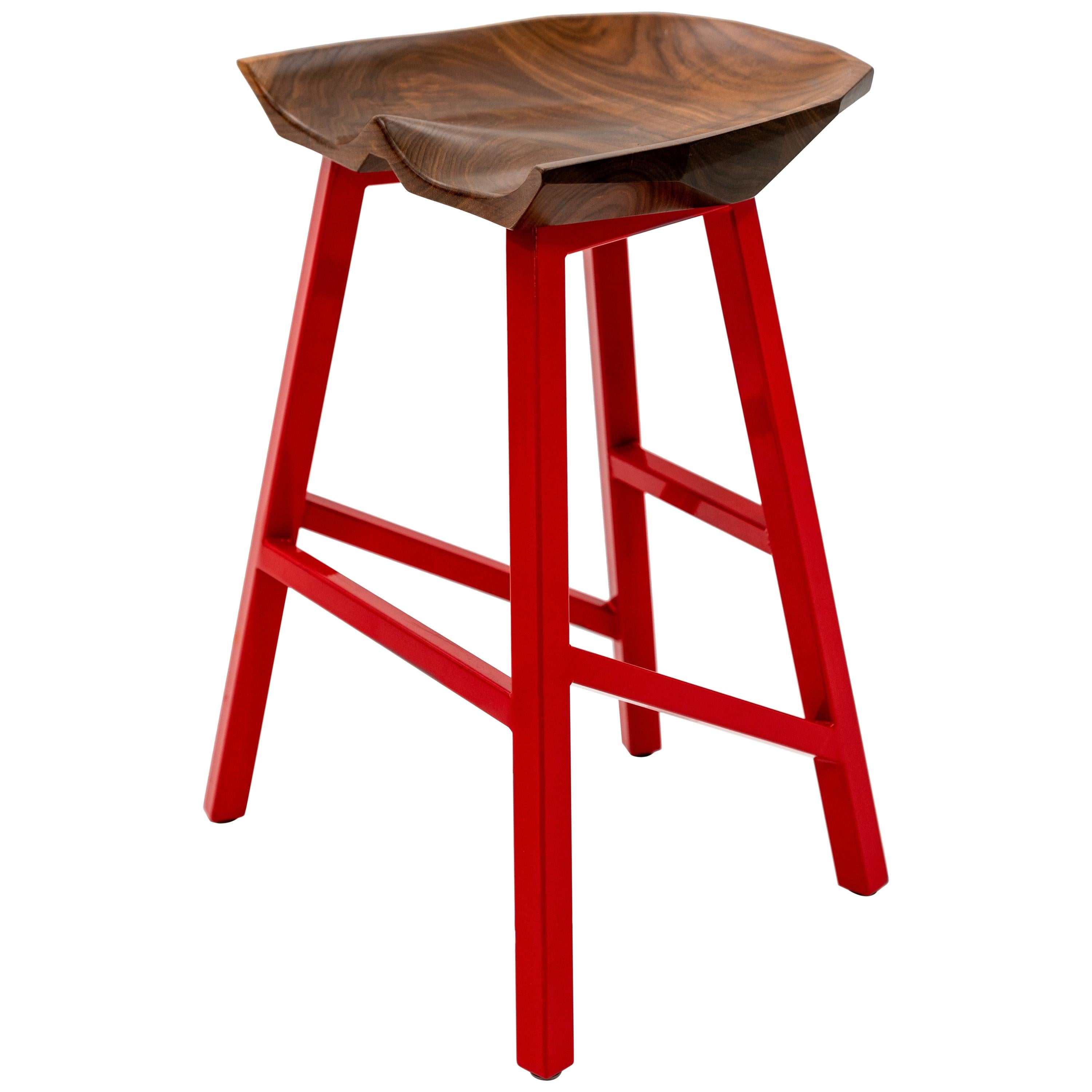 Modern Bar Counter Stool in Wood with Brass by Goebel For Sale