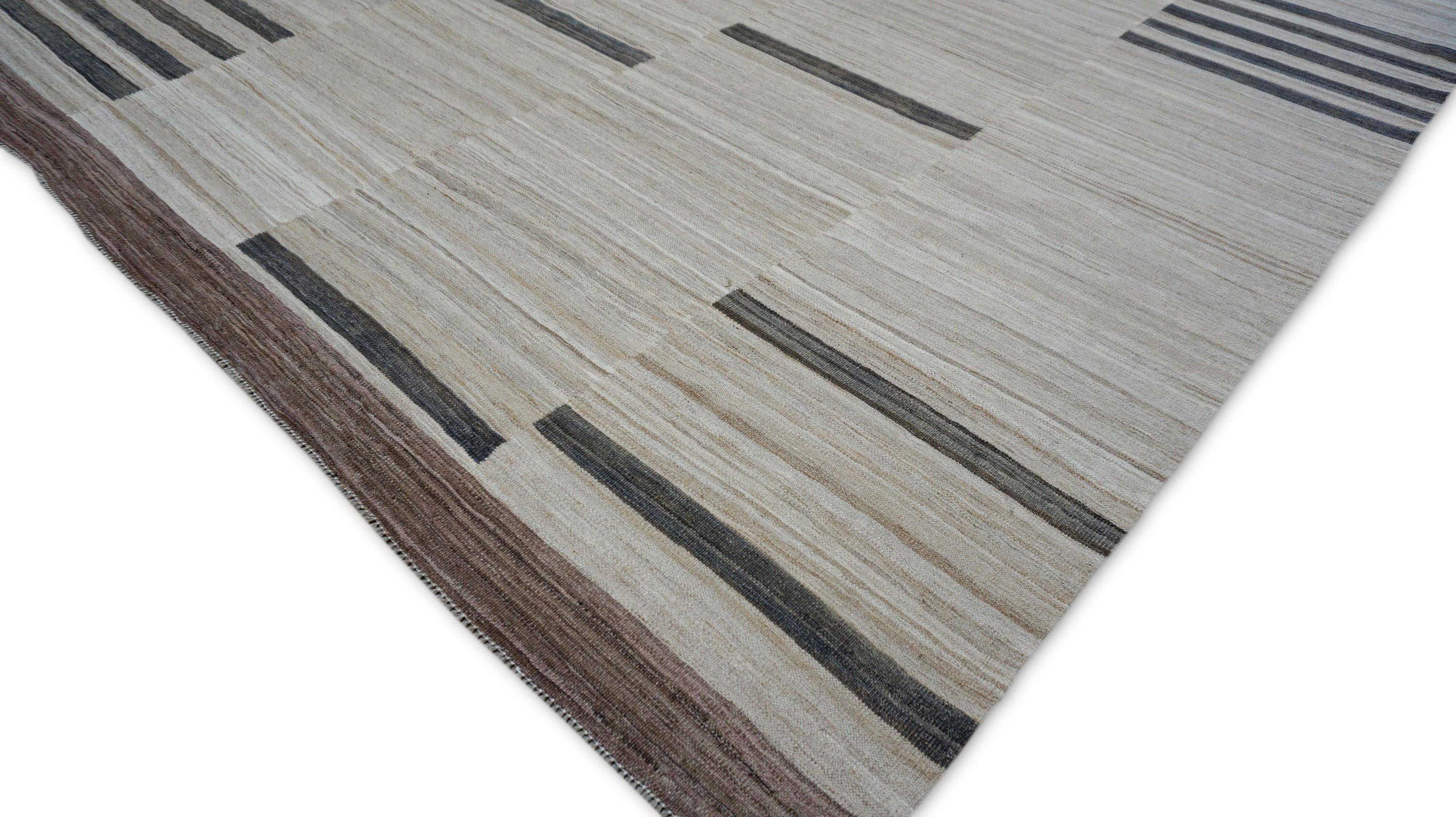 The Moderns Kilim en laine ivoire et Brown 8'4''x10'6'' Neuf - En vente à Torrance, CA