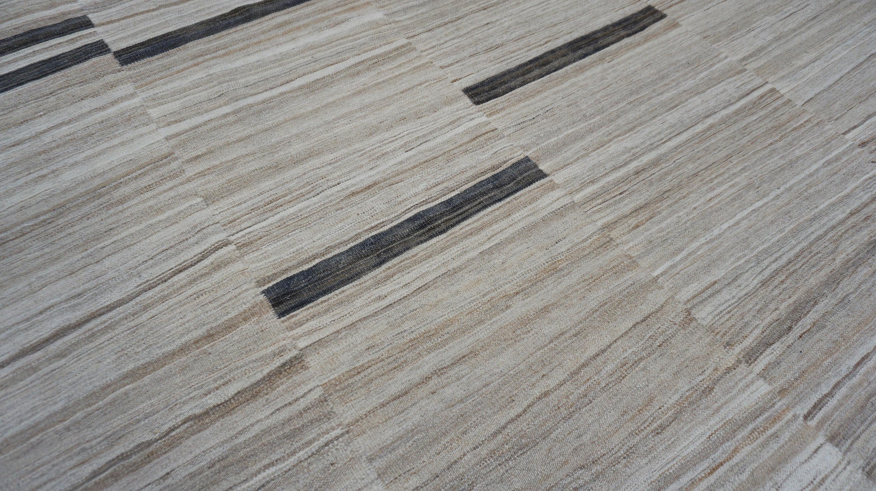 Laine The Moderns Kilim en laine ivoire et Brown 8'4''x10'6'' en vente
