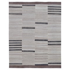 Modern Bar Ivory and Brown Wool Kilim 8'4''x10'6''