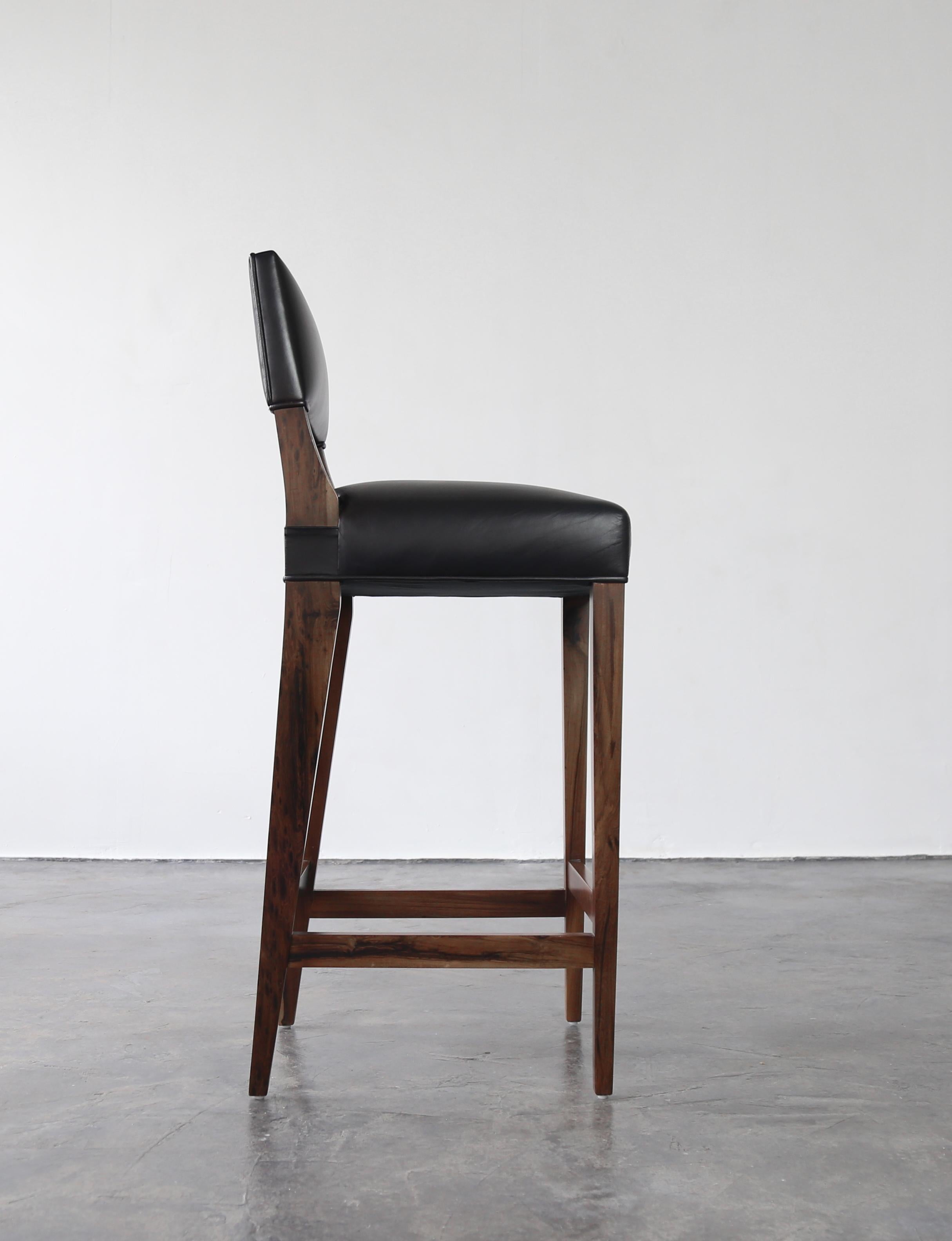 Modern Bar Stool in Argentine Exotic Wood and Leather from Costantini, Bruno In New Condition For Sale In New York, NY