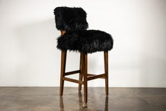 Modern Bar Stool in Argentine Wood and Black Sheepskin by Costantini, Bruno