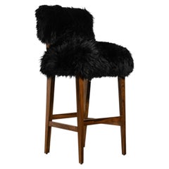 Modern Bar Stool in Argentine Wood and Black Sheepskin by Costantini, Bruno