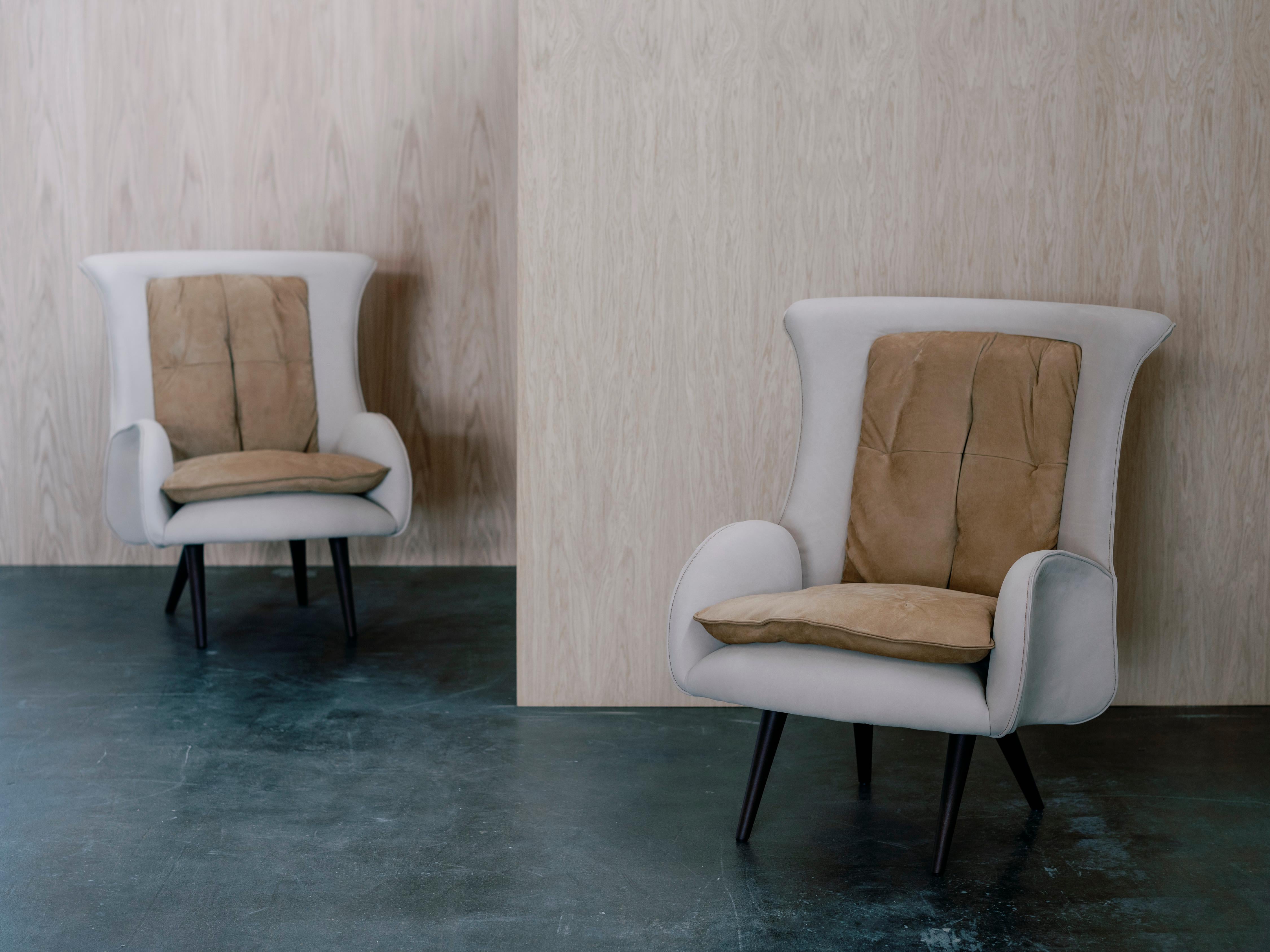 Modern Barao Lounge Chair, Beige Linen Fabric, Handmade Portugal by Greenapple For Sale 5