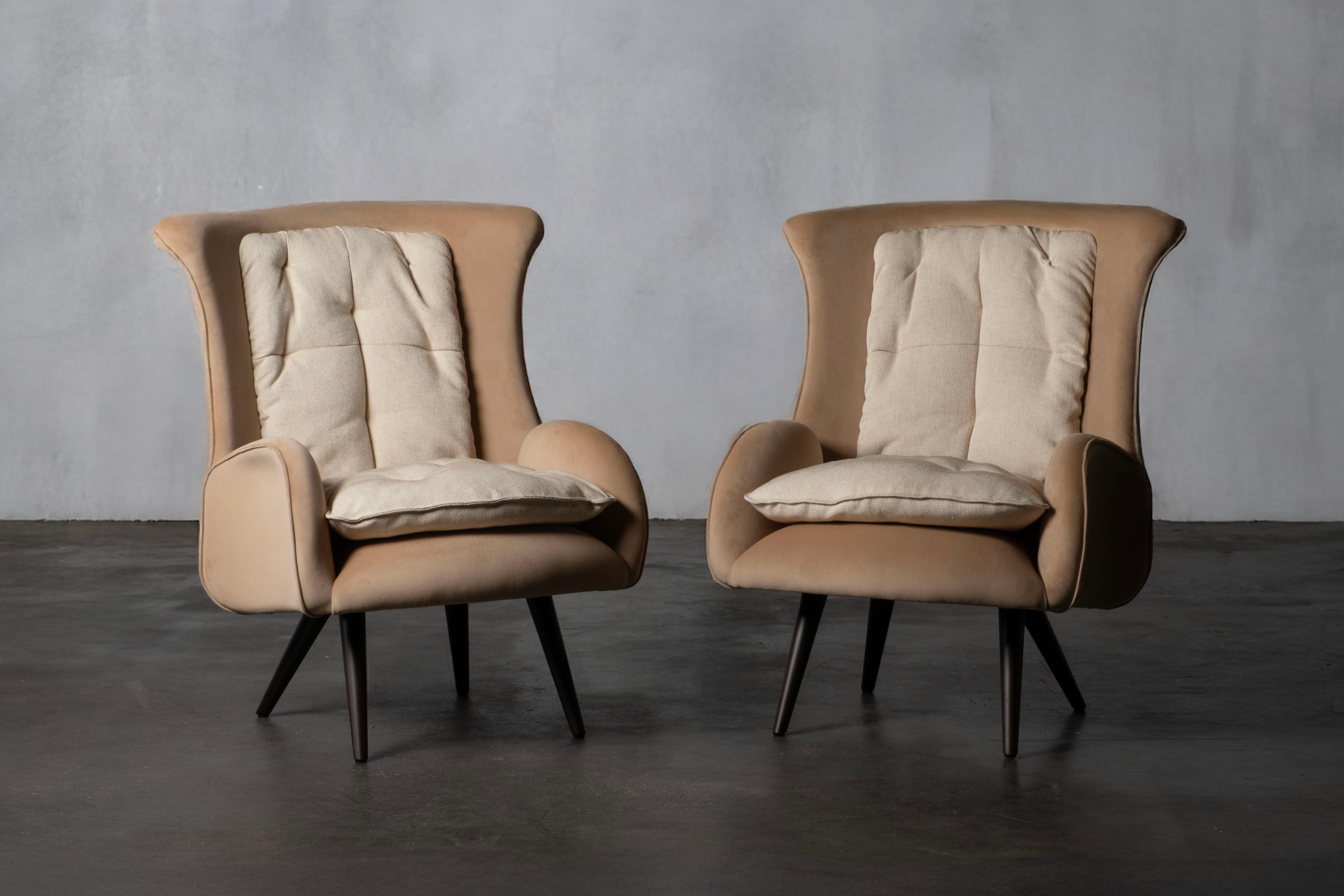Mid-Century Modern Chaise longue moderne Barao, tissu en lin beige, fait à la main au Portugal par Greenapple en vente