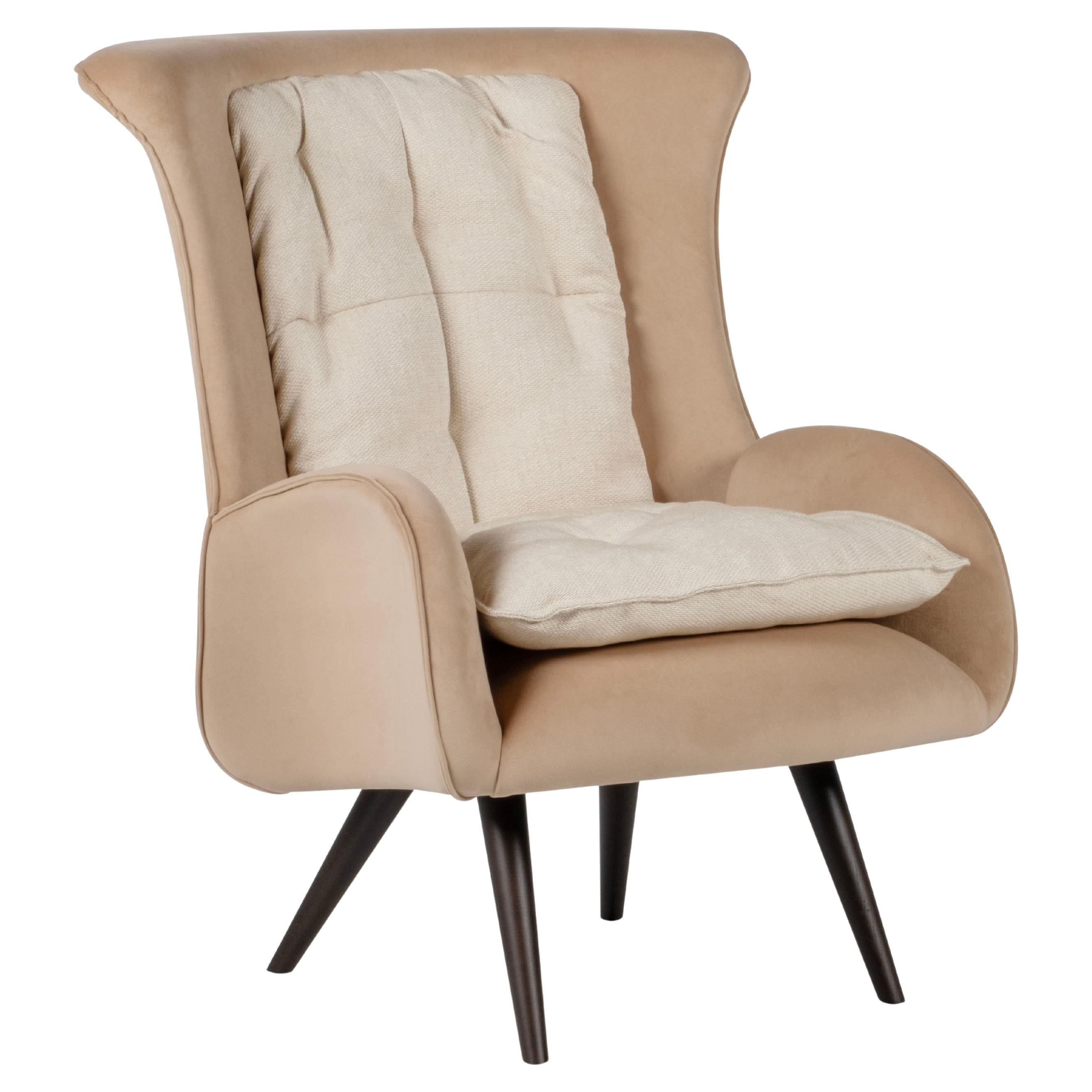 Modern Barao Lounge Chair, Beige Linen Fabric, Handmade Portugal by Greenapple