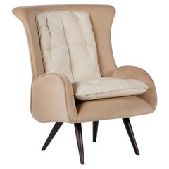 Modern Barao Lounge Chair, Beige Linen Fabric, Handmade Portugal by Greenapple