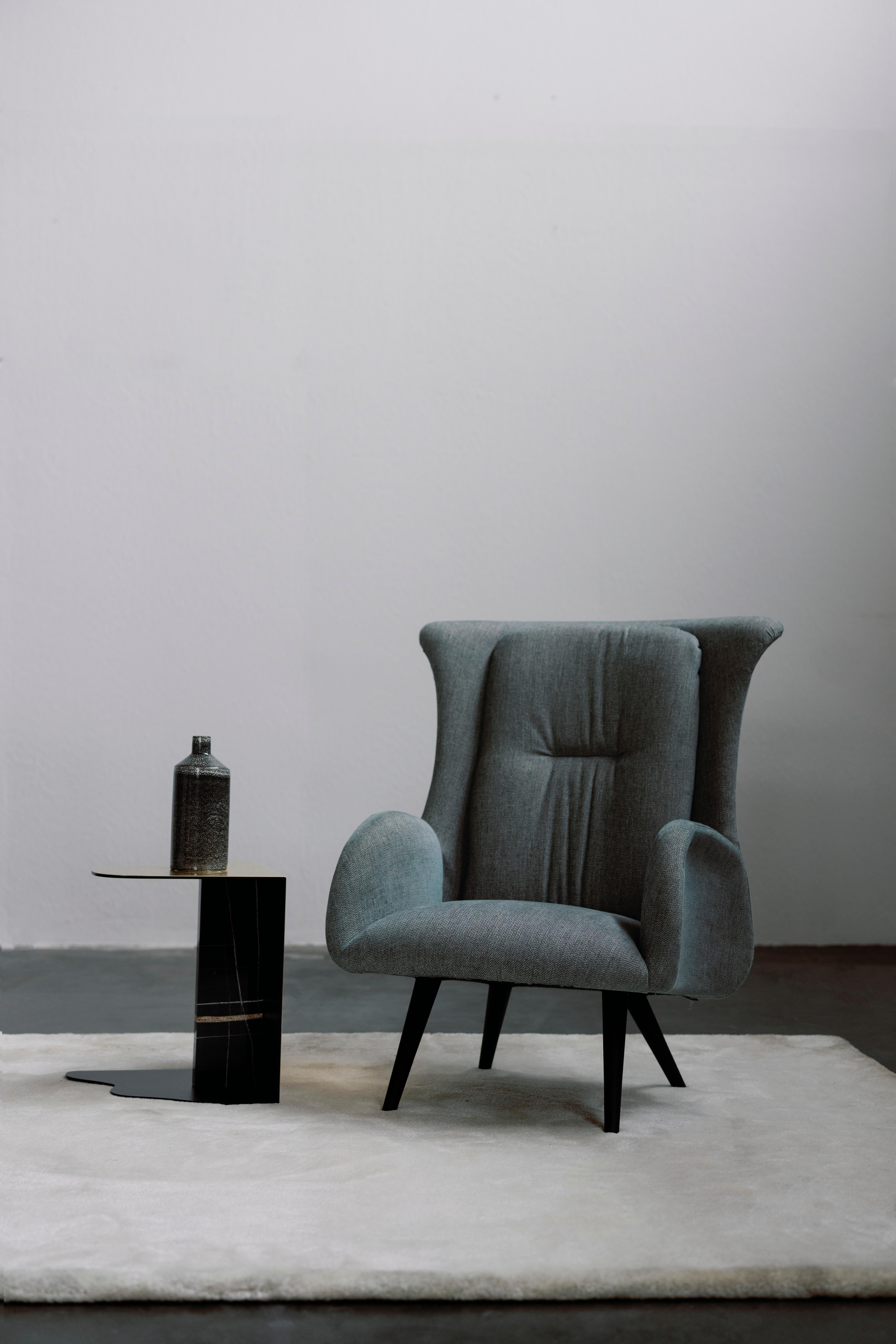 Contemporary Modern Barao Lounge Chair, Blue Green Chevron, Handmade Portugal by Greenapple For Sale