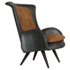 Fauteuil de salon moderne Barao, cuir caramel, fabriqué à la main au Portugal par Greenapple