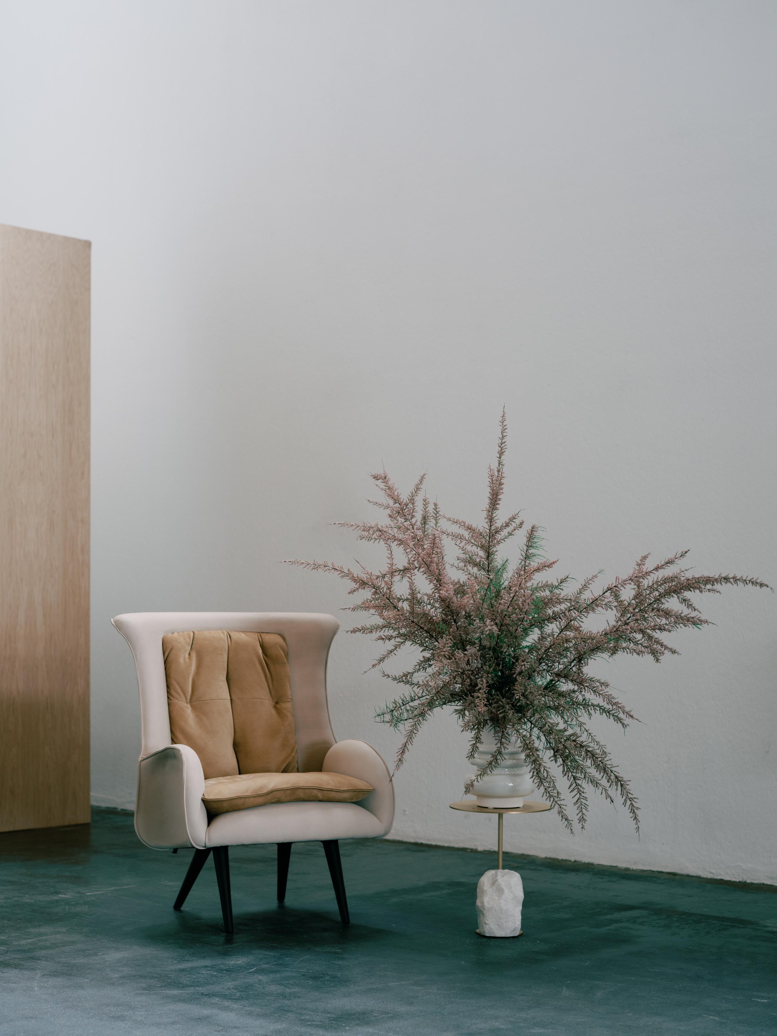 Modern Barao Lounge Chair, Beige Nubuck Leather, Handmade Portugal by Greenapple For Sale 3
