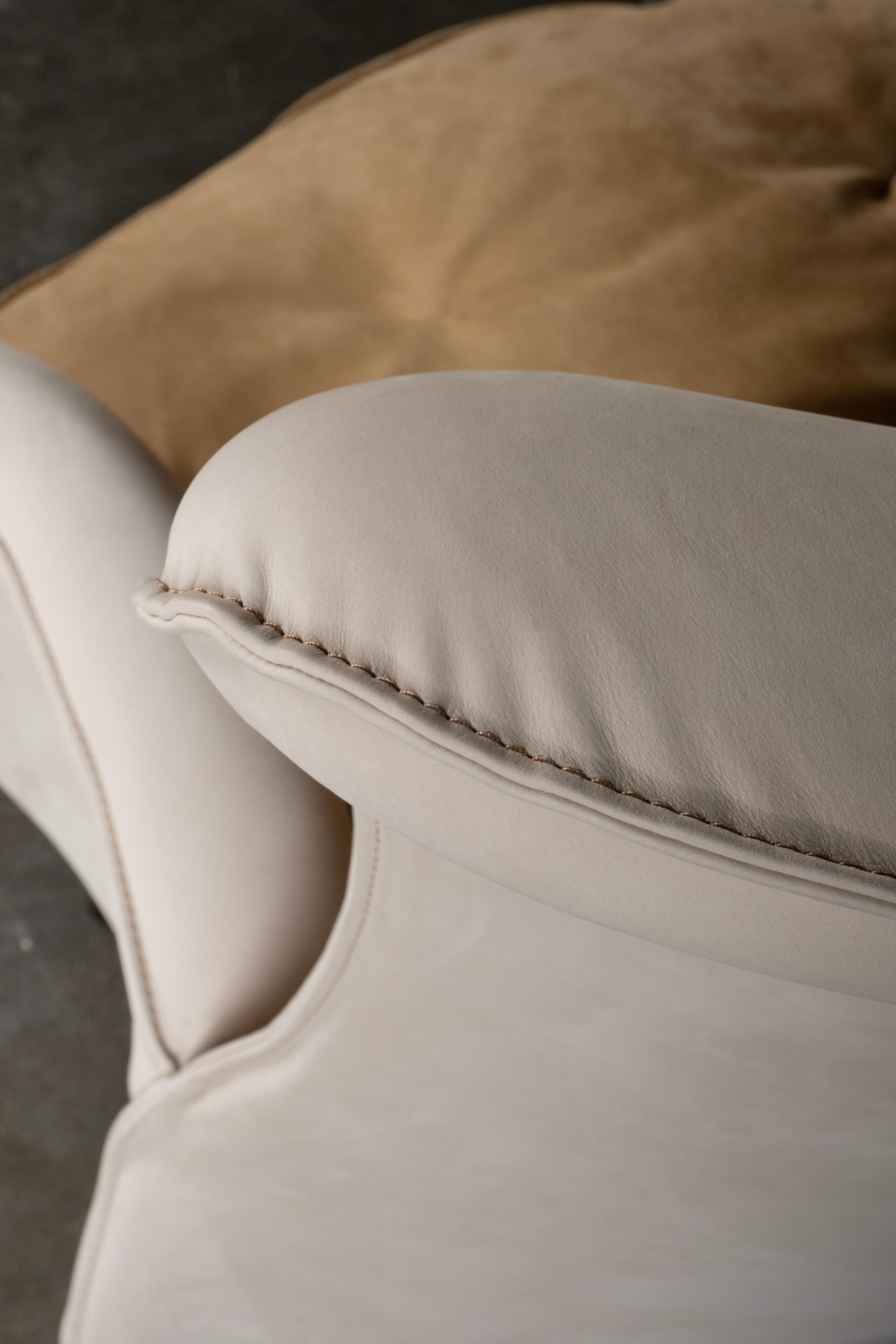 Modern Barao Lounge Chair, Beige Nubuck Leather, Handmade Portugal by Greenapple For Sale 9