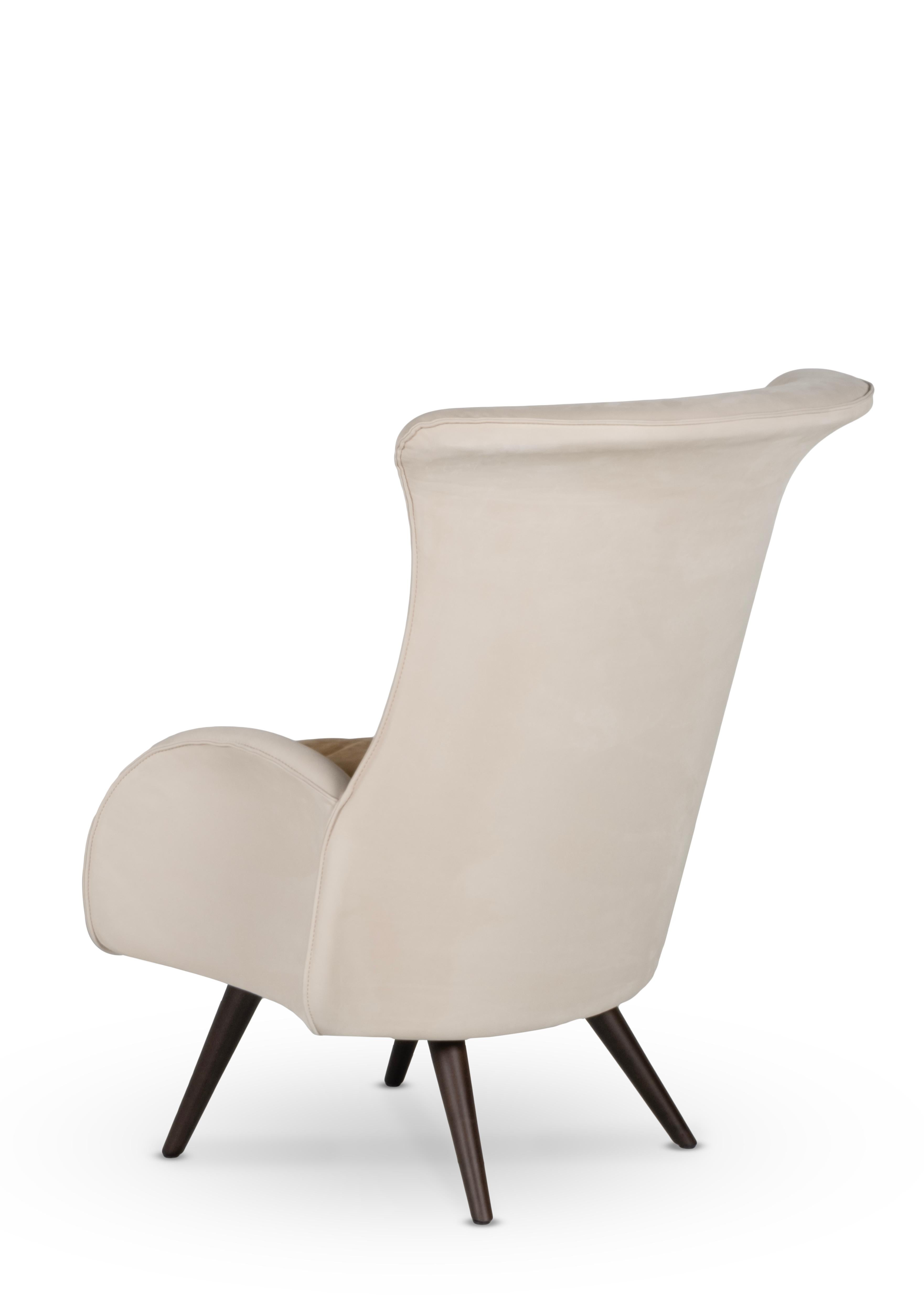 Hand-Crafted Modern Barao Lounge Chair, Beige Nubuck Leather, Handmade Portugal by Greenapple For Sale