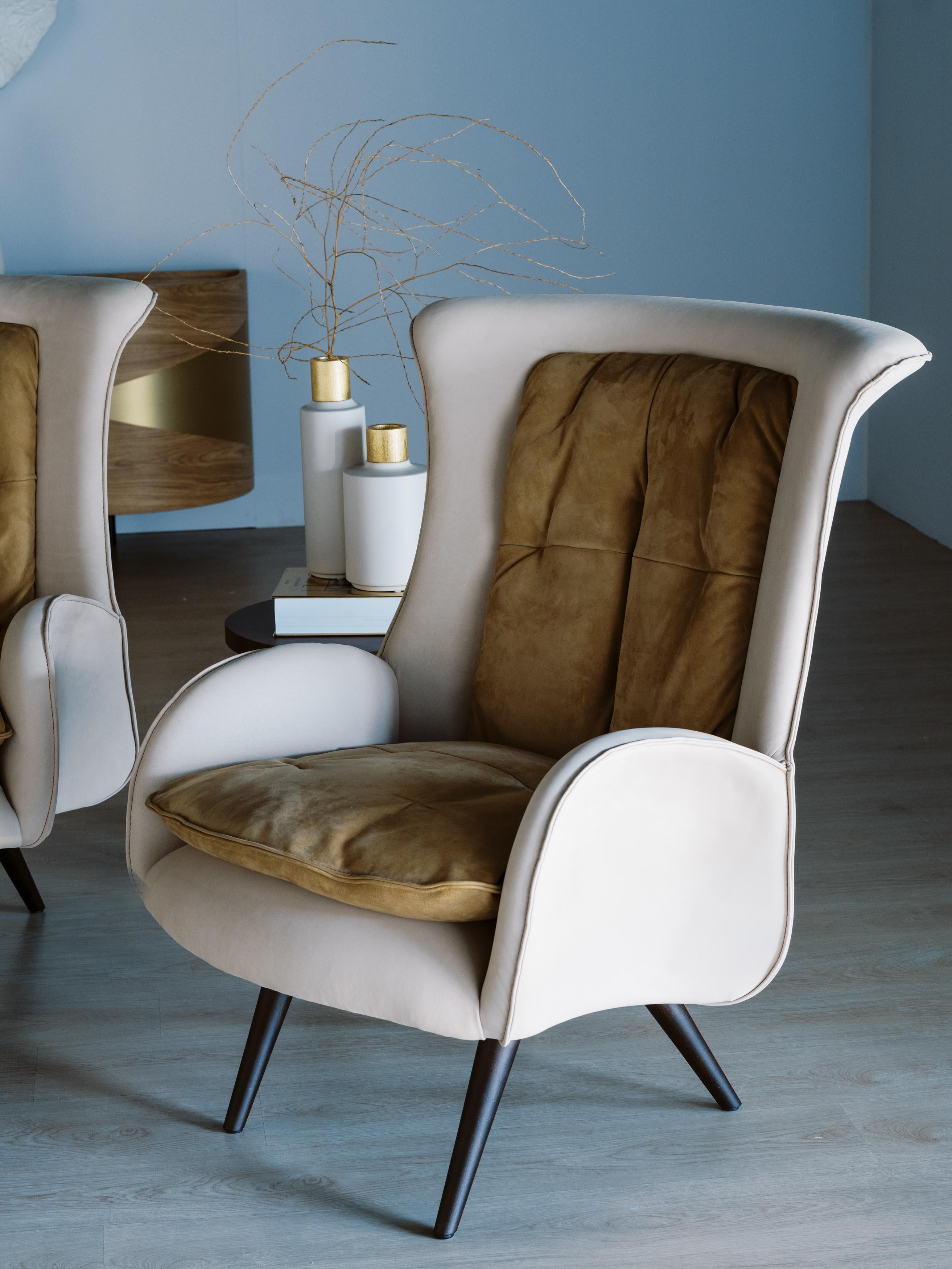 Modern Barao Lounge Chair, Beige Nubuck Leather, Handmade Portugal by Greenapple For Sale 1