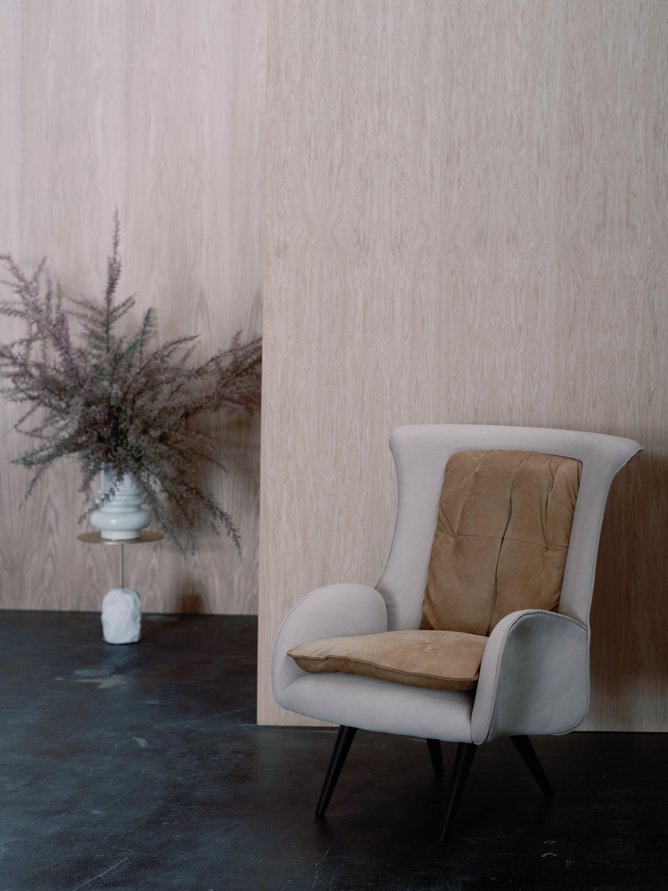 Modern Barao Lounge Chair, Beige Nubuck Leather, Handmade Portugal by Greenapple For Sale 1