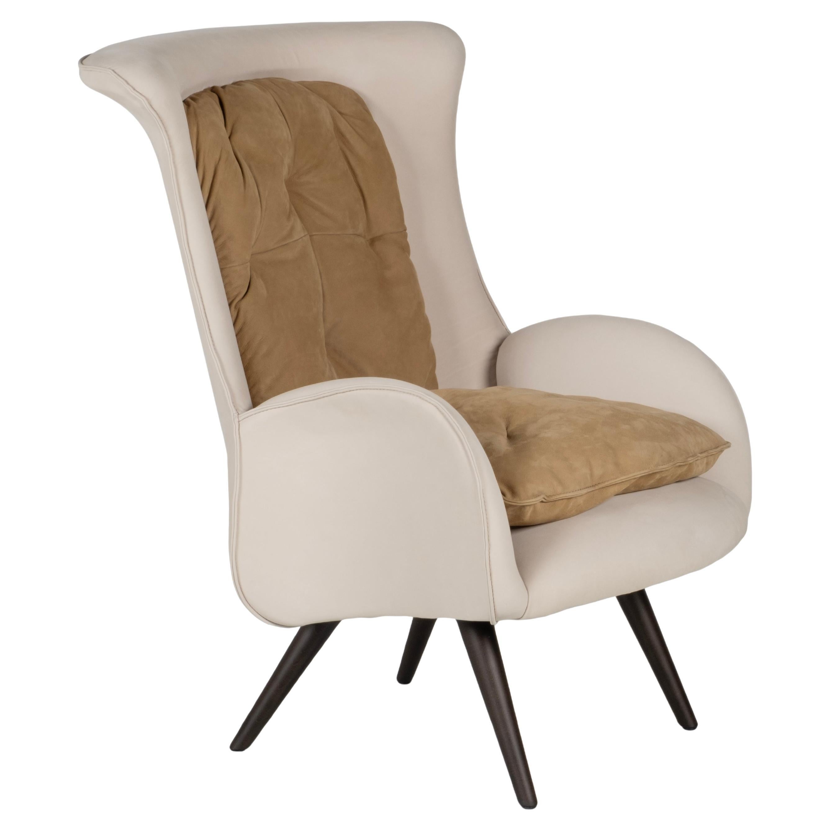 Modern Barao Lounge Chair, Beige Nubuck Leather, Handmade Portugal by Greenapple