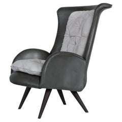 Modern Barao Lounge Chair, Light Grey Leather, Handmade Portugal by Greenapple