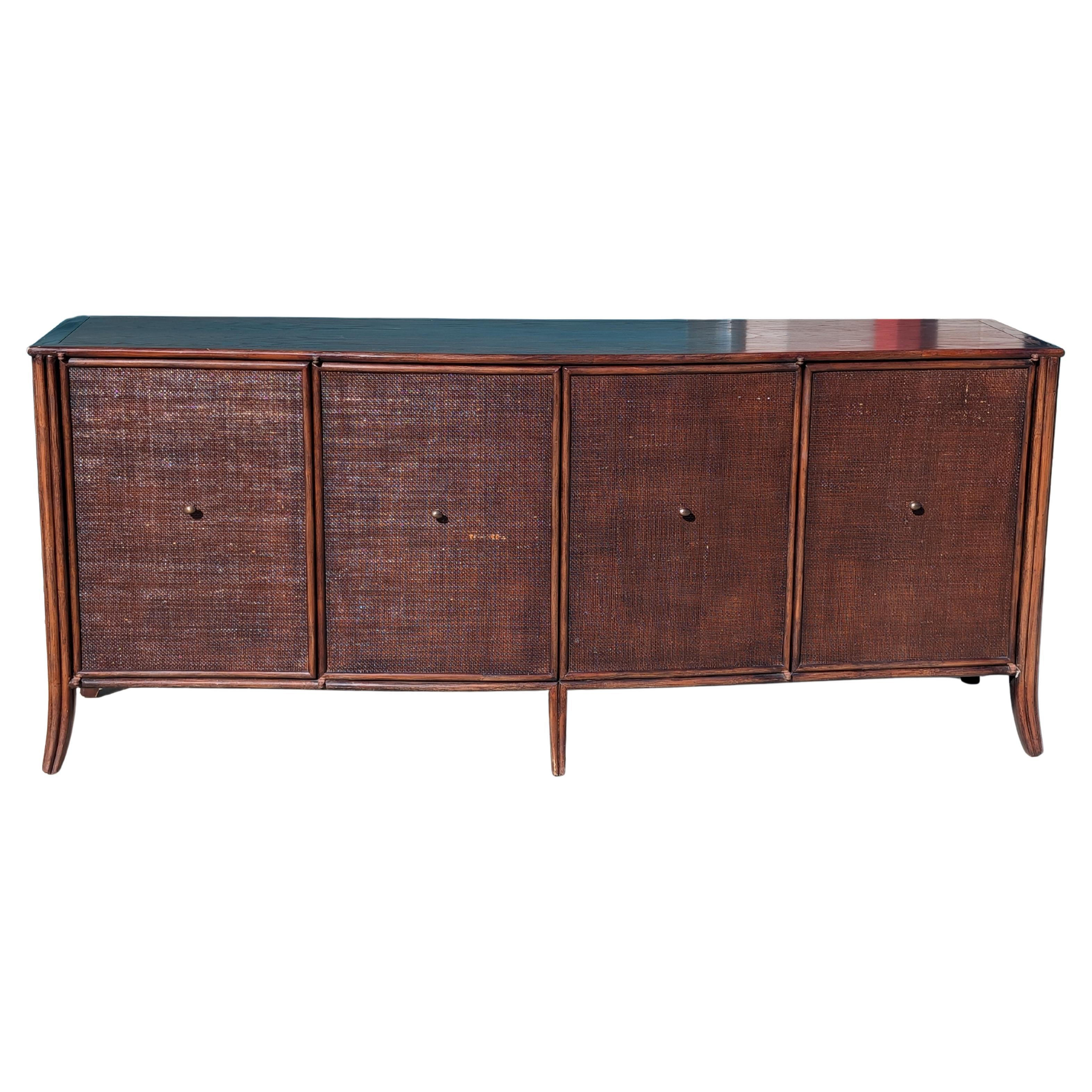 Modern Barbara Barry for Baker / McGuire Rattan, Oak 
Raffia Sideboard Buffet For Sale