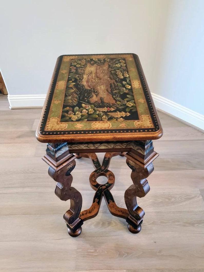 Hand-Crafted Modern Baroque Chinoiserie Style Hand Painted Table For Sale