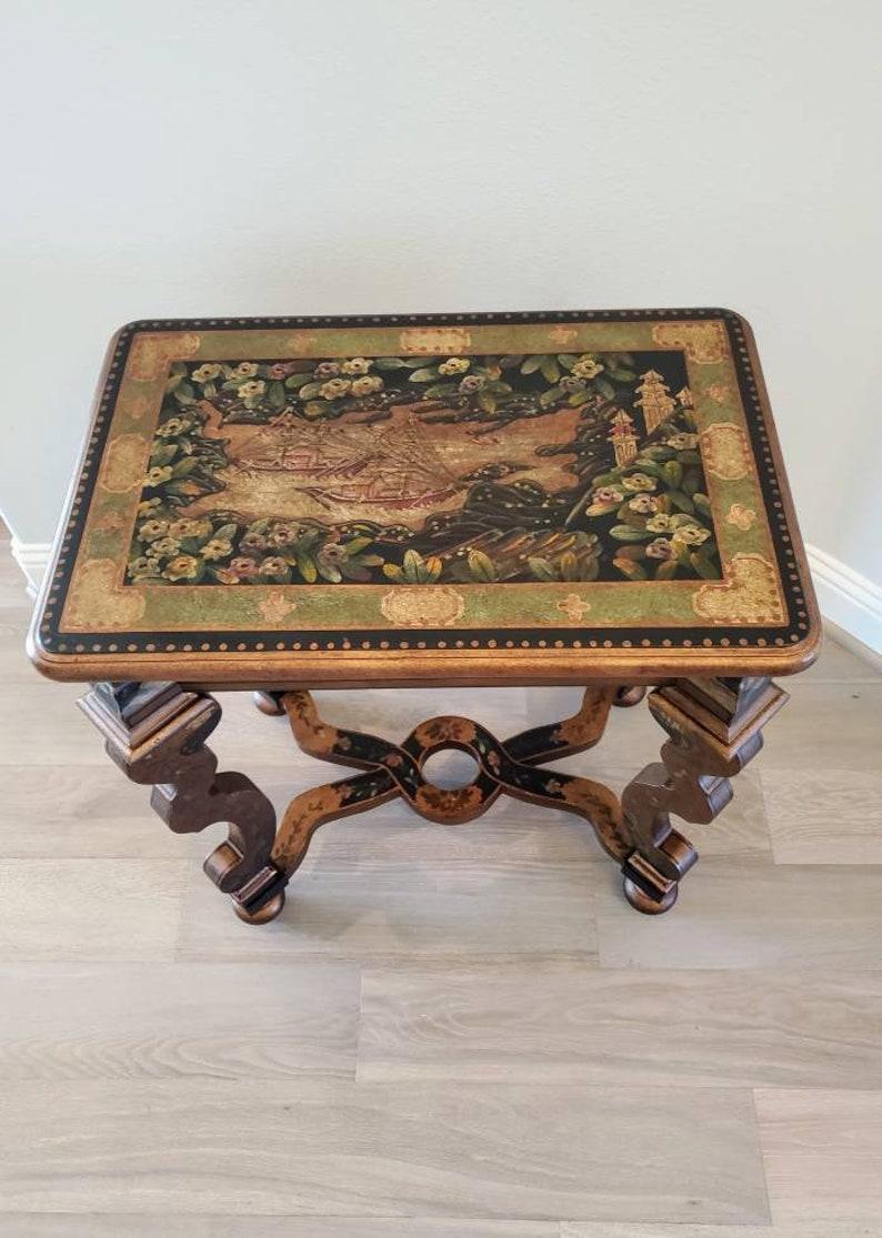Wood Modern Baroque Chinoiserie Style Hand Painted Table For Sale