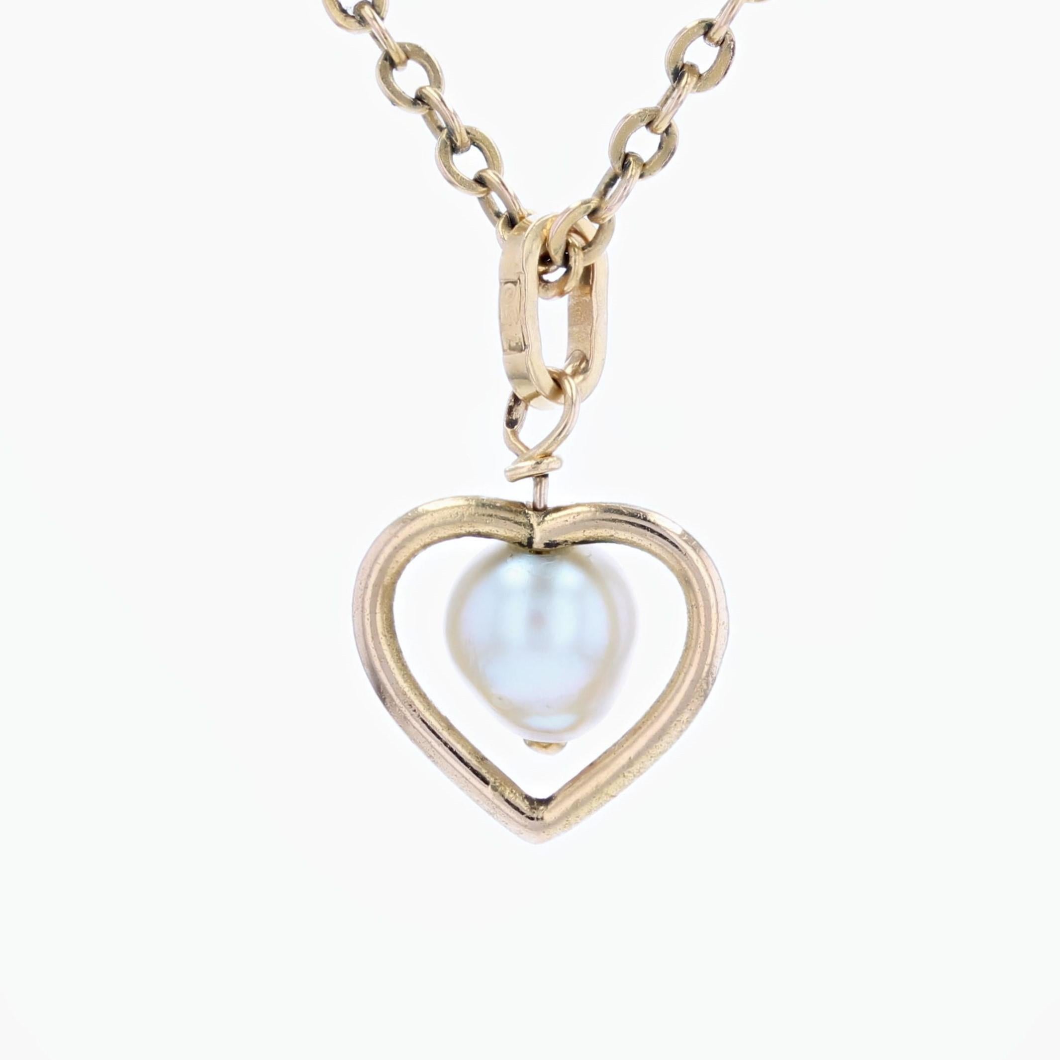Modern Baroque Cultured Pearl 18 Karat Yellow Gold Heart Pendant In Good Condition For Sale In Poitiers, FR