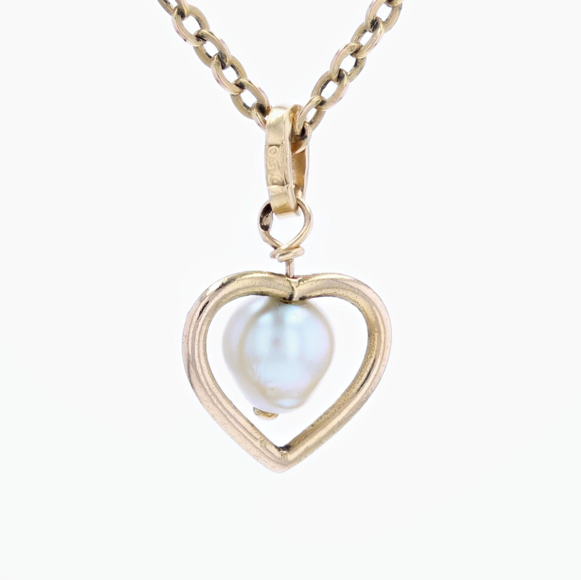 Women's Modern Baroque Cultured Pearl 18 Karat Yellow Gold Heart Pendant For Sale