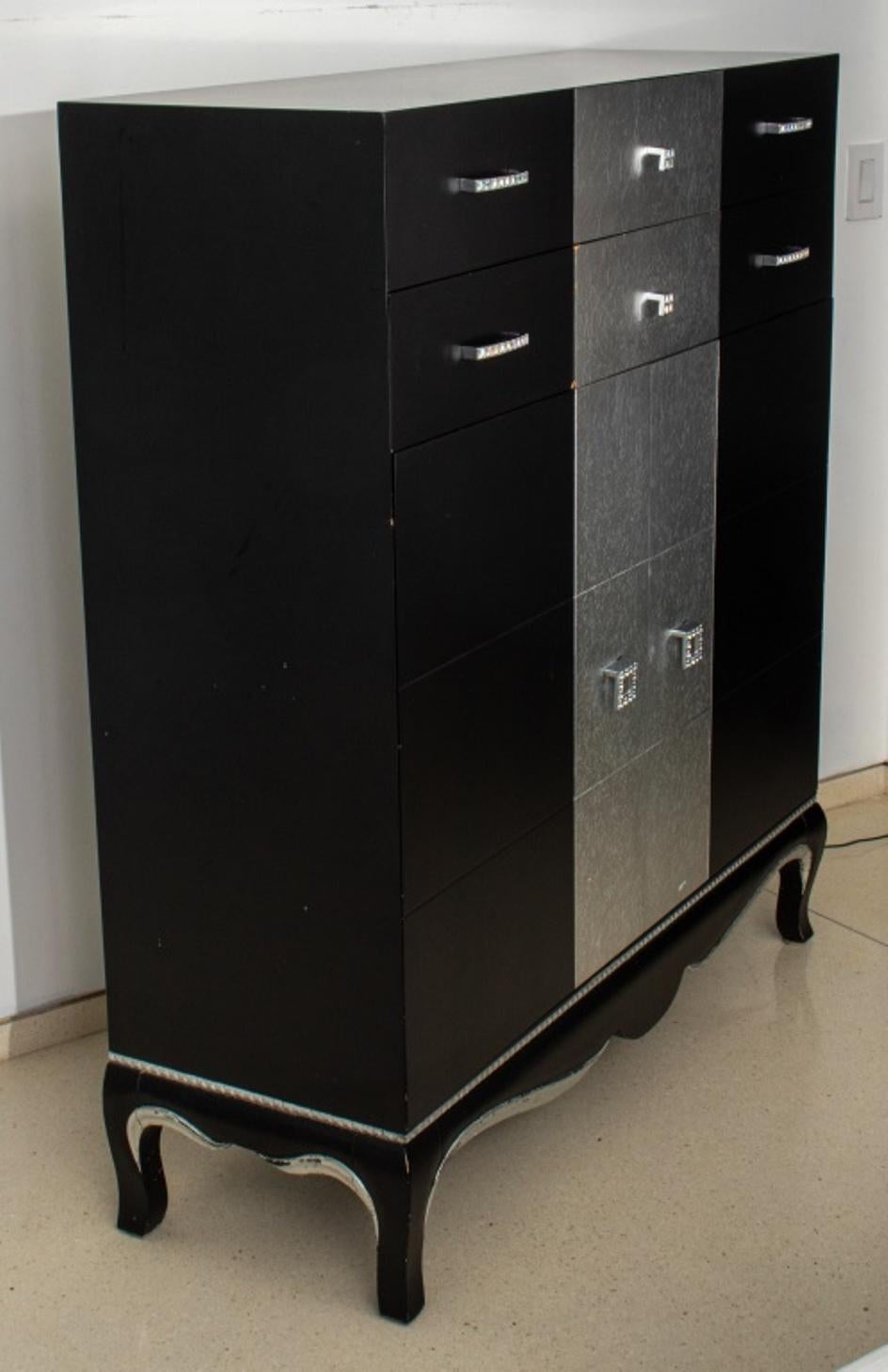 Modern Baroque Revival Black Lacquered Cabinet 2