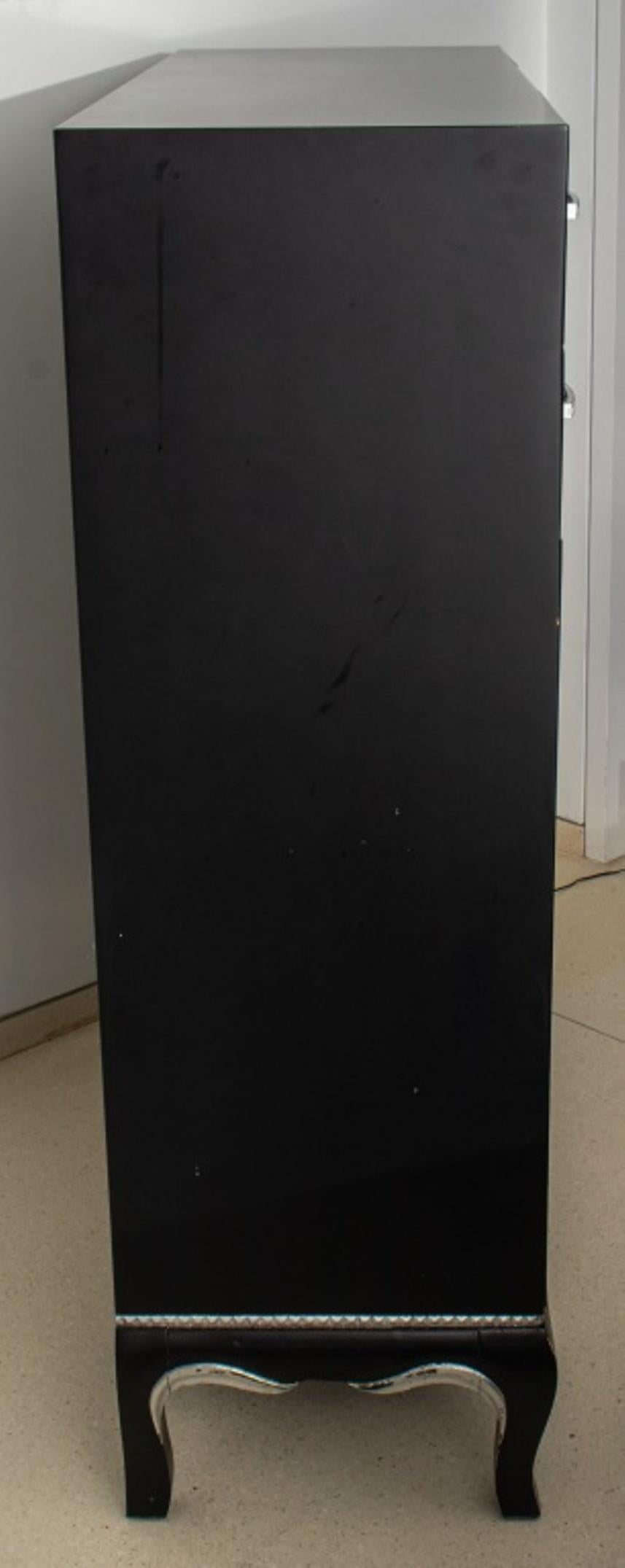 Modern Baroque Revival Black Lacquered Cabinet 3