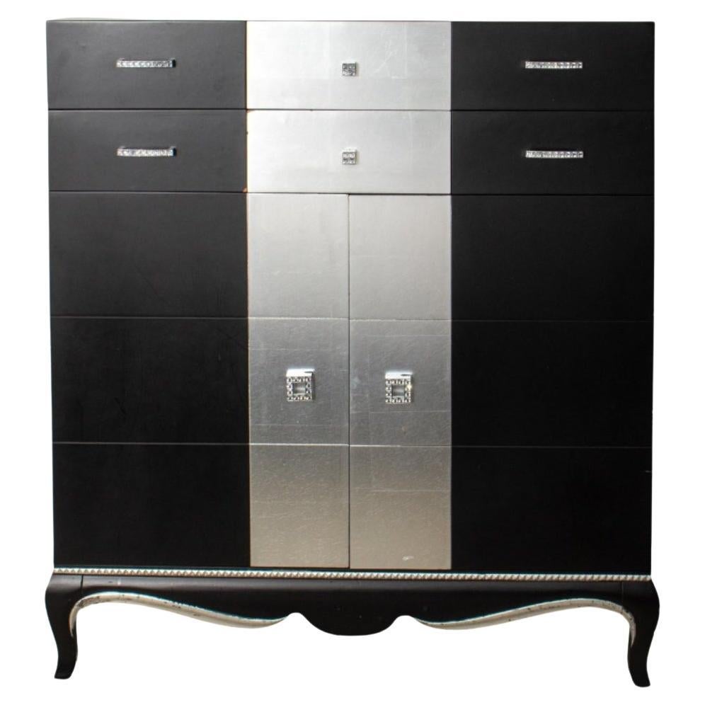 Modern Baroque Revival Black Lacquered Cabinet For Sale