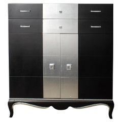 Modern Baroque Revival Black Lacquered Cabinet