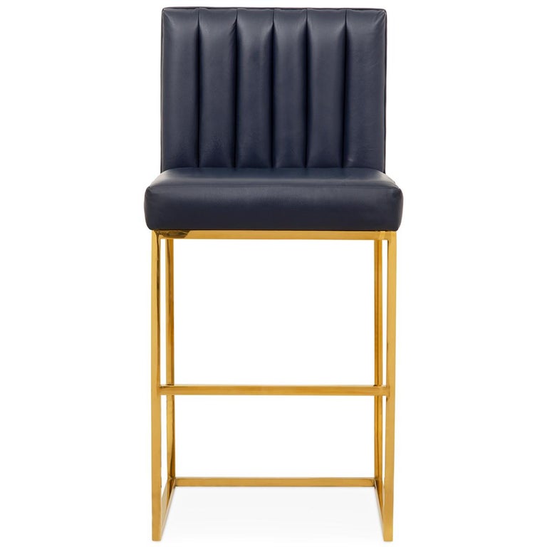 Modern Barstool in Brass and Navy Genuine Leather with ... (768 x 768 Pixel)