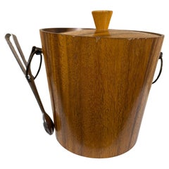 Oggetti da bar moderni Set di secchielli per il ghiaccio in legno di noce Pinze in acciaio inossidabile 1960s Giappone